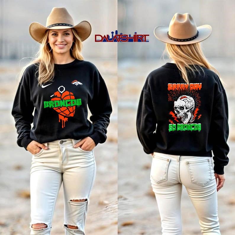 Denver Broncos NFL Green Day Football Skull long-sleeve