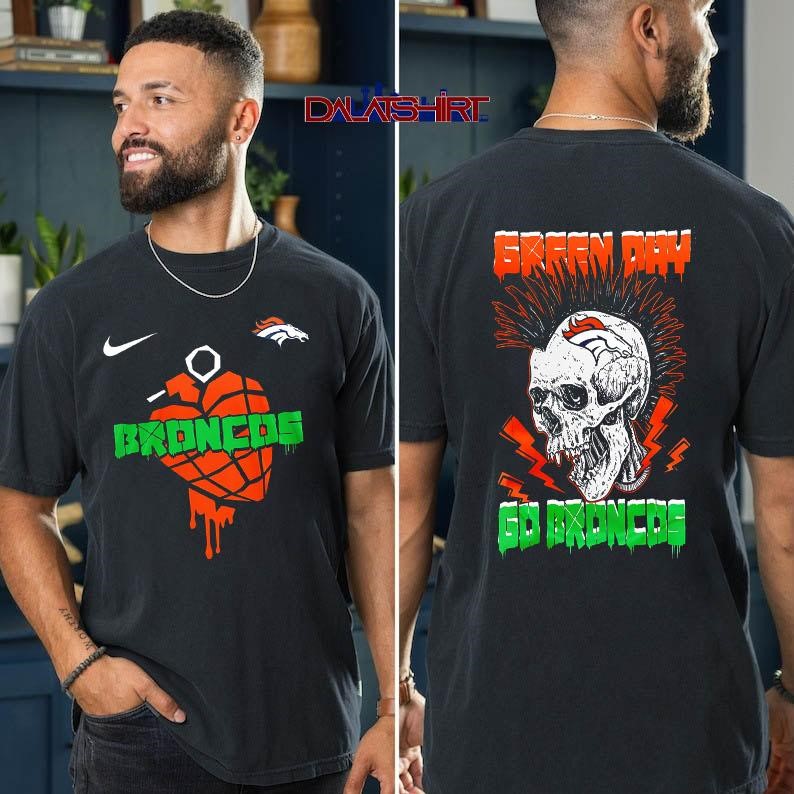 Denver Broncos NFL Green Day Football Skull t-shirt