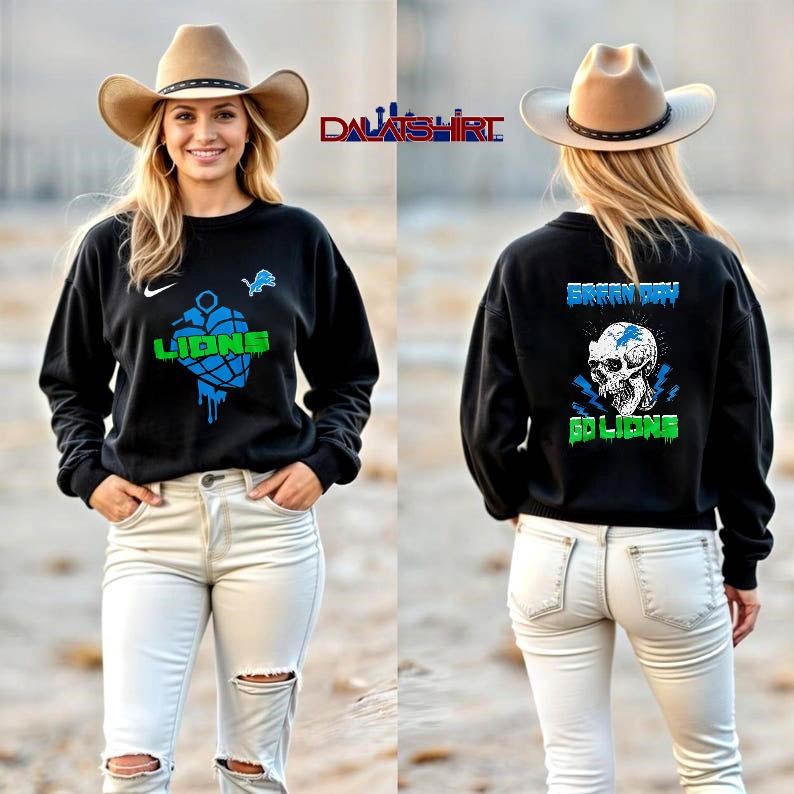 Detroit Lions NFL Green Day Football Skull long-sleeve