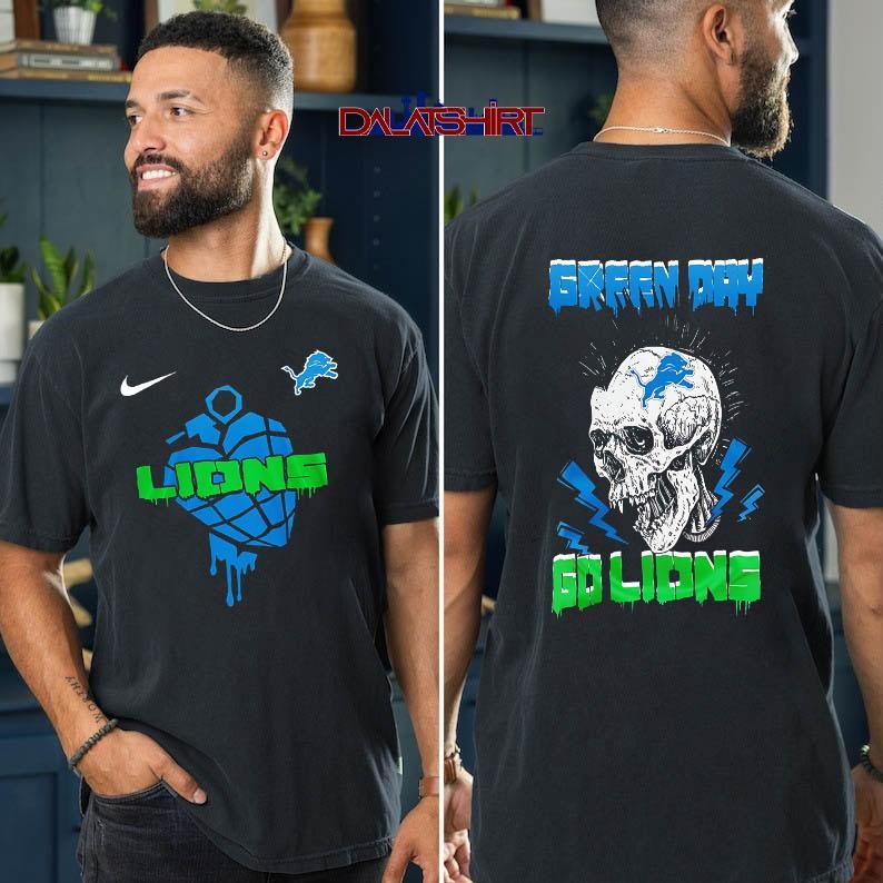 Detroit Lions NFL Green Day Football Skull t-shirt