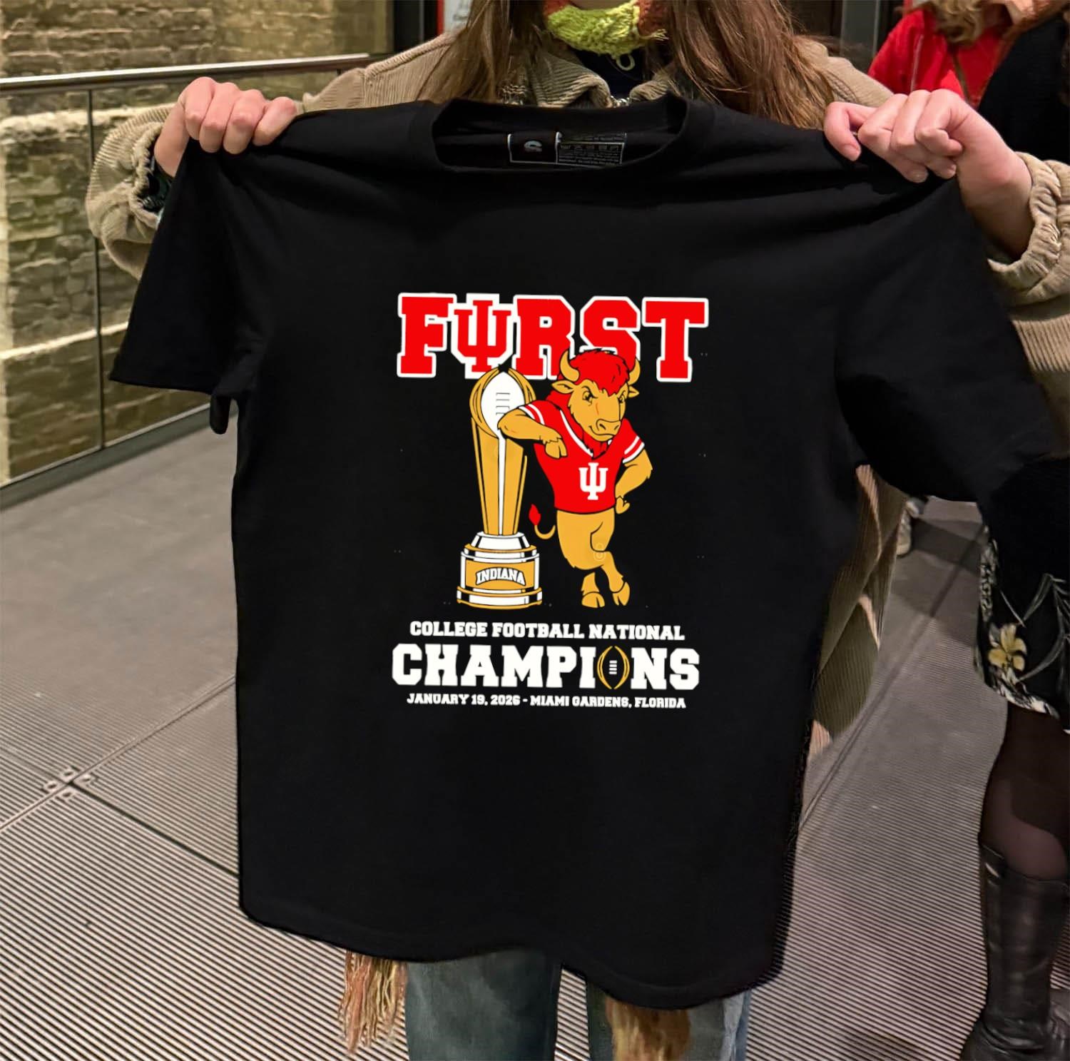 Indiana Hoosiers First 2026 CFP National Champions black-t-shirt