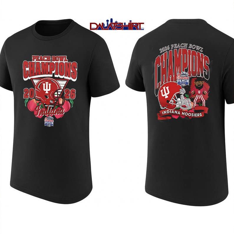 Indiana Hoosiers Peach Bowl Champion 2026 Black helmet shirt