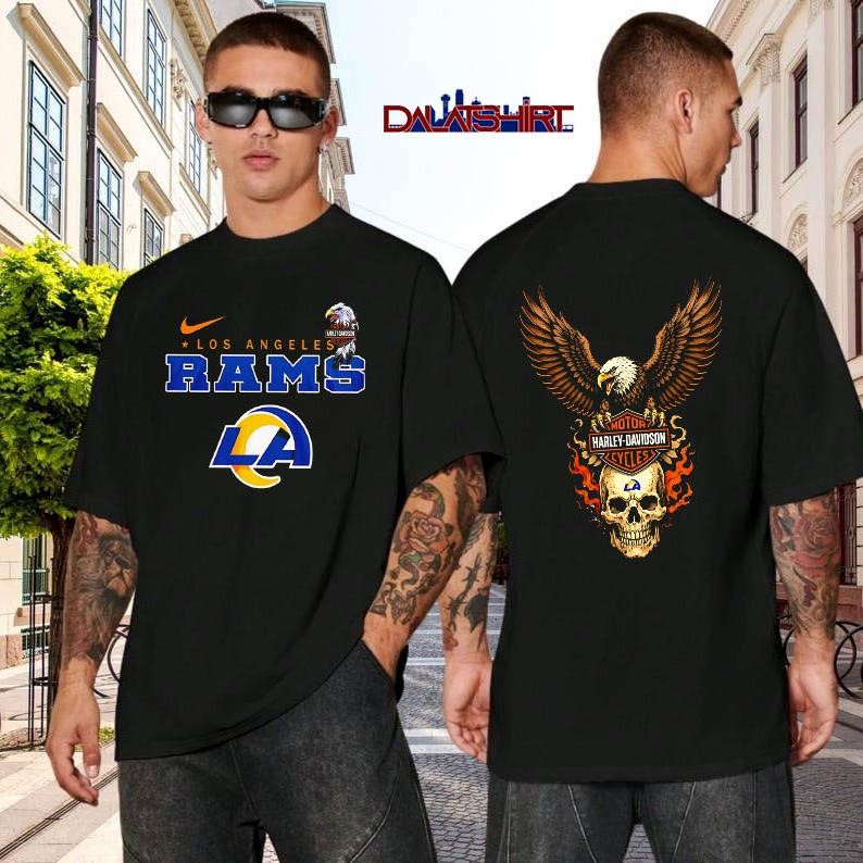 Los Angeles Rams Eagle Harley Davidson black-shirt