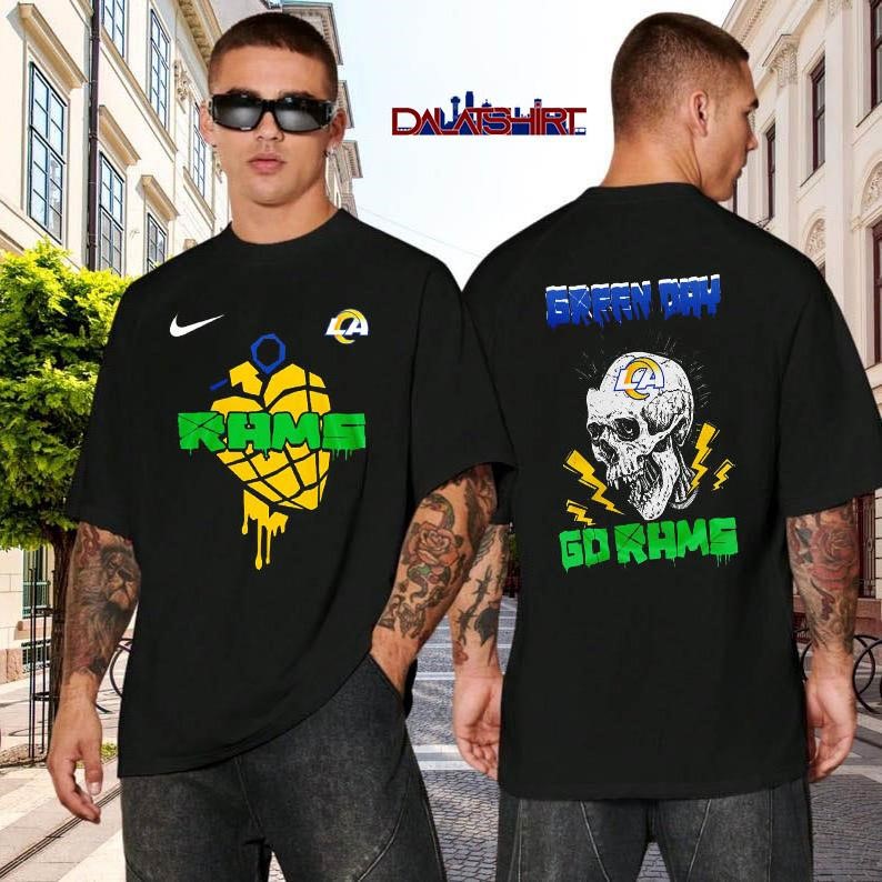 Los Angeles Rams NFL Green Day Football Skull black-shirt