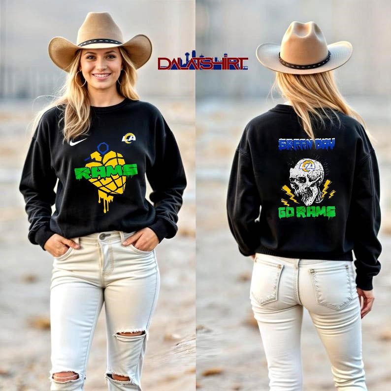 Los Angeles Rams NFL Green Day Football Skull long-sleeve