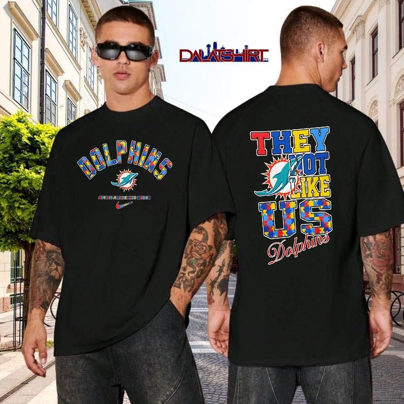 Miami Dolphins Autism Awareness Month they not like us black-shirt