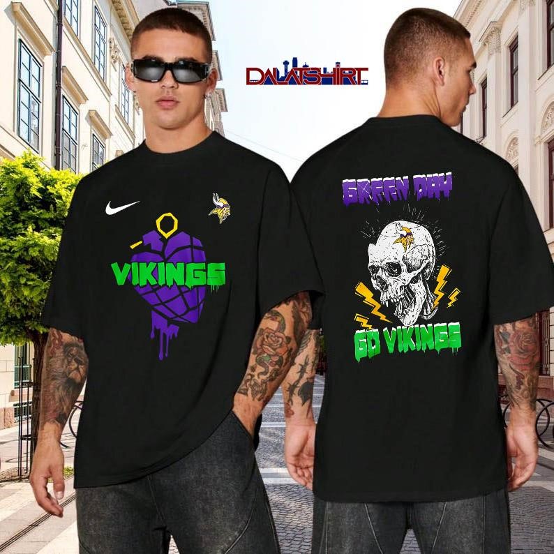 Minnesota Vikings NFL Green Day Football Skull black-shirt