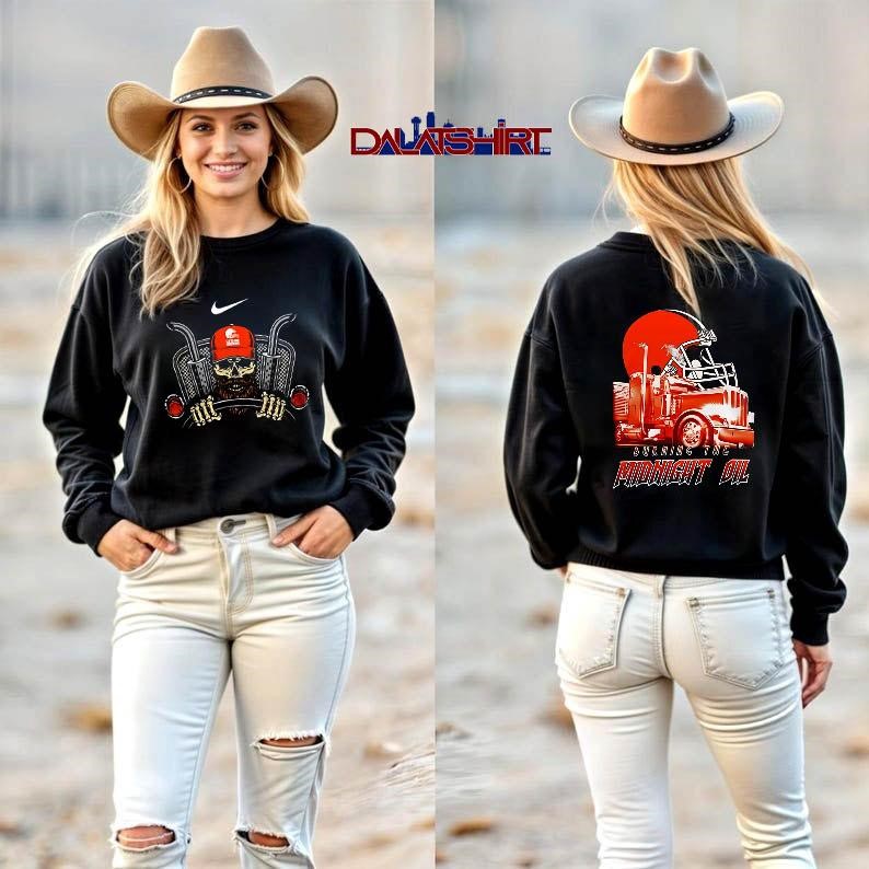 NFL Cleveland Browns Truck Driver Burning The Midnight Oil long-sleeve