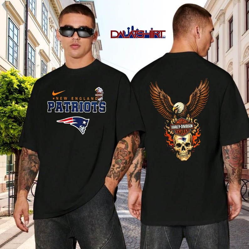 New England Patriots Eagle Harley Davidson black-shirt