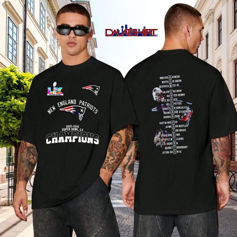 New England Patriots Super Bowl LX Champions design black-shirt