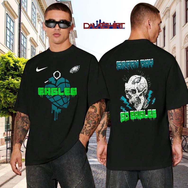 Philadelphia Eagles NFL Green Day Football Skull black-shirt