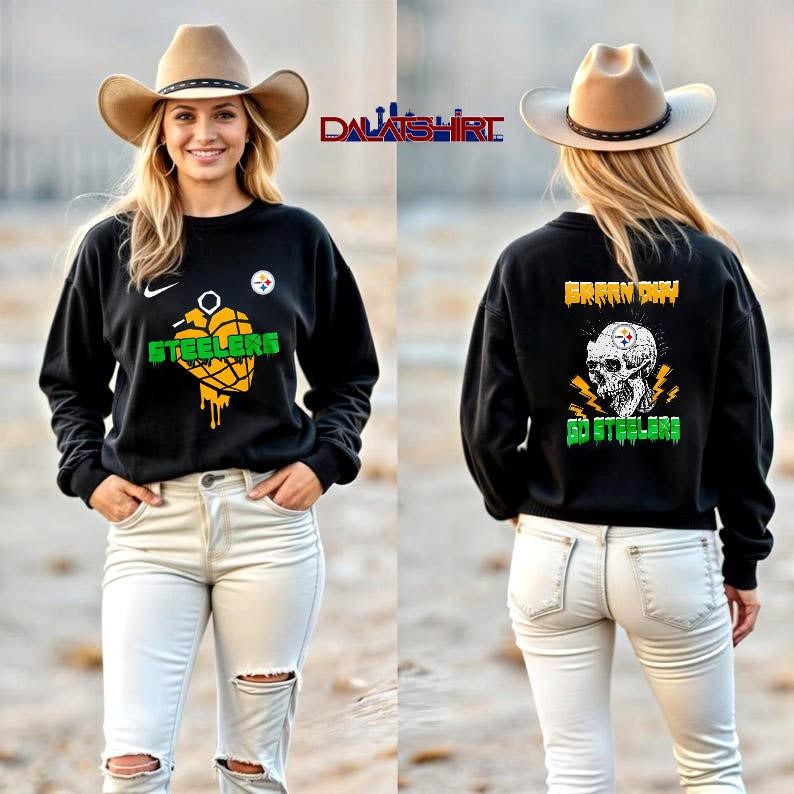 Pittsburgh Steelers NFL Green Day Football Skull long-sleeve