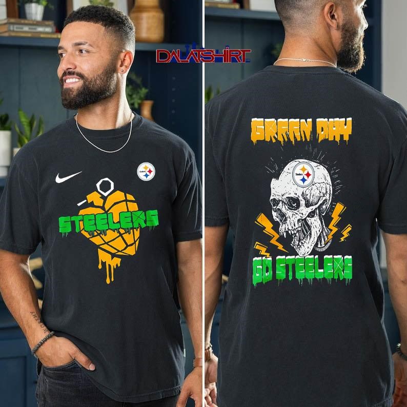 Pittsburgh Steelers NFL Green Day Football Skull t-shirt