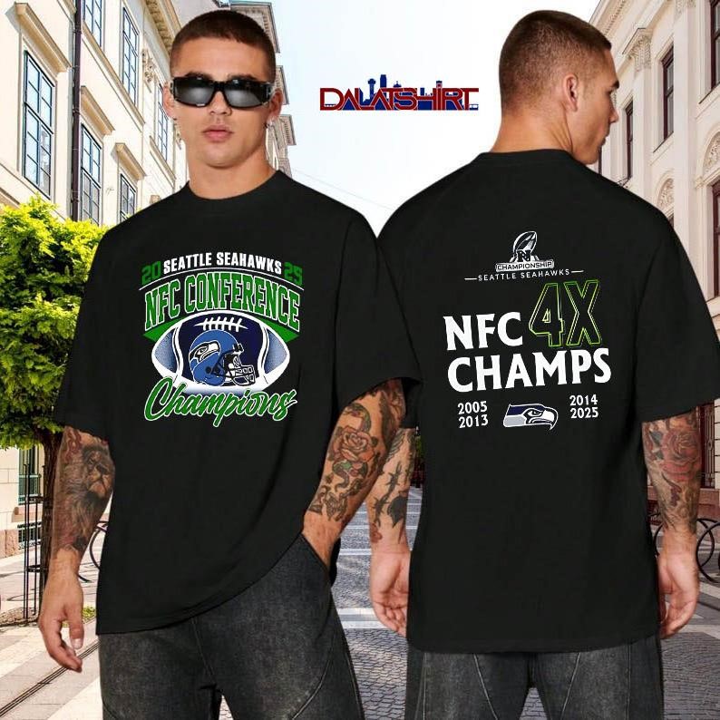 Seattle Seahawks NFC 4X Champs 2026 black-shirt