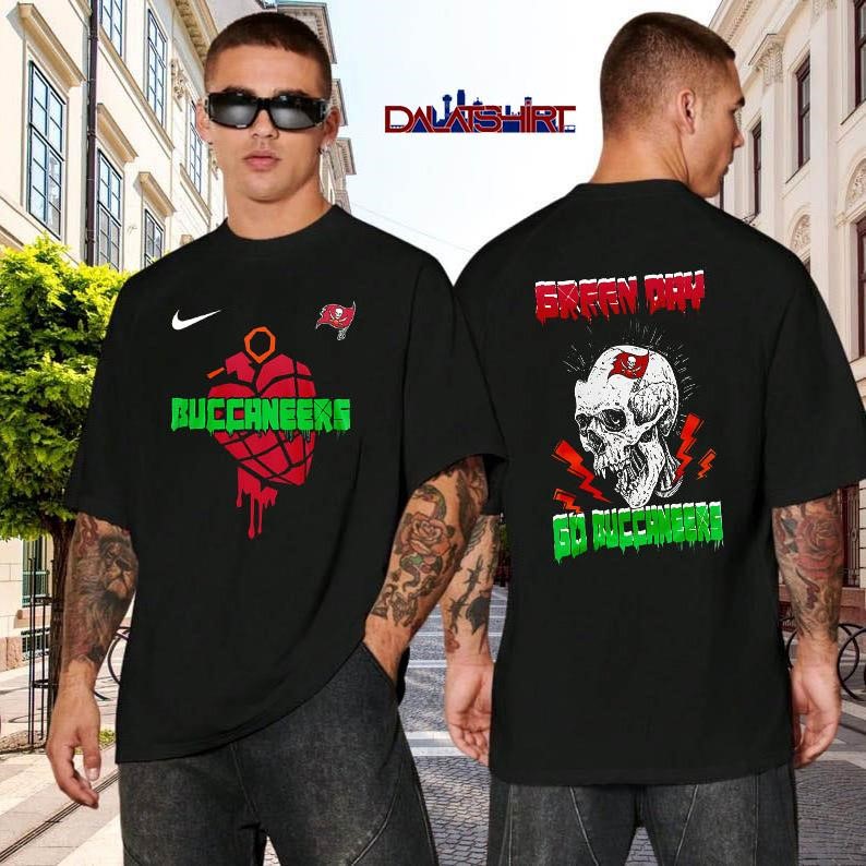 Tampa Bay Buccaneers NFL Green Day Football Skull black-shirt