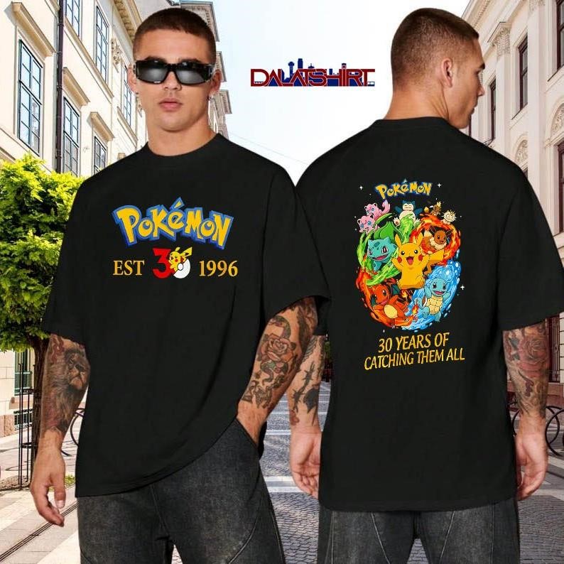 Pokemon Est 1996 30 Years Of Catching Them All black-shirt