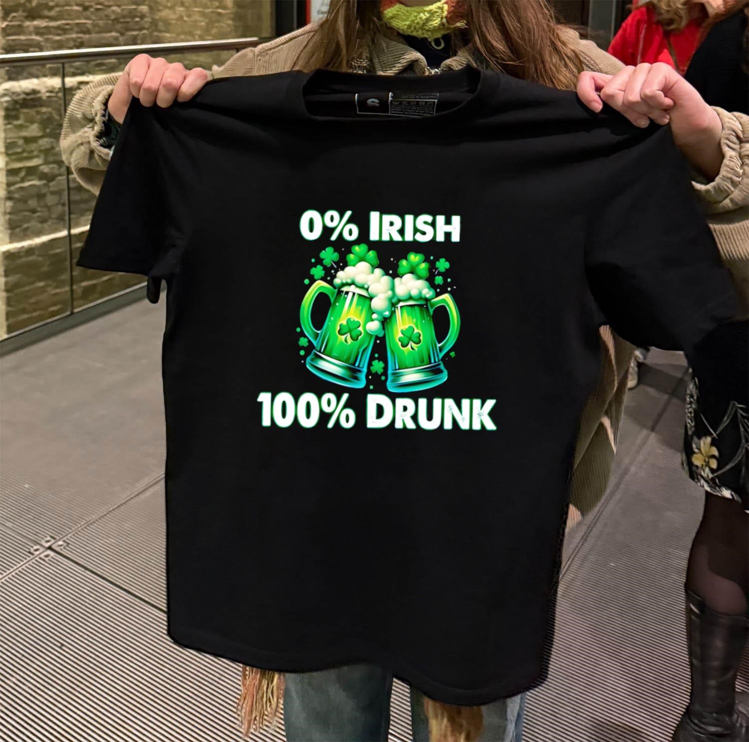0% Irish 100% Drunk Green Beer Mugs Shamrocks black-t-shirt