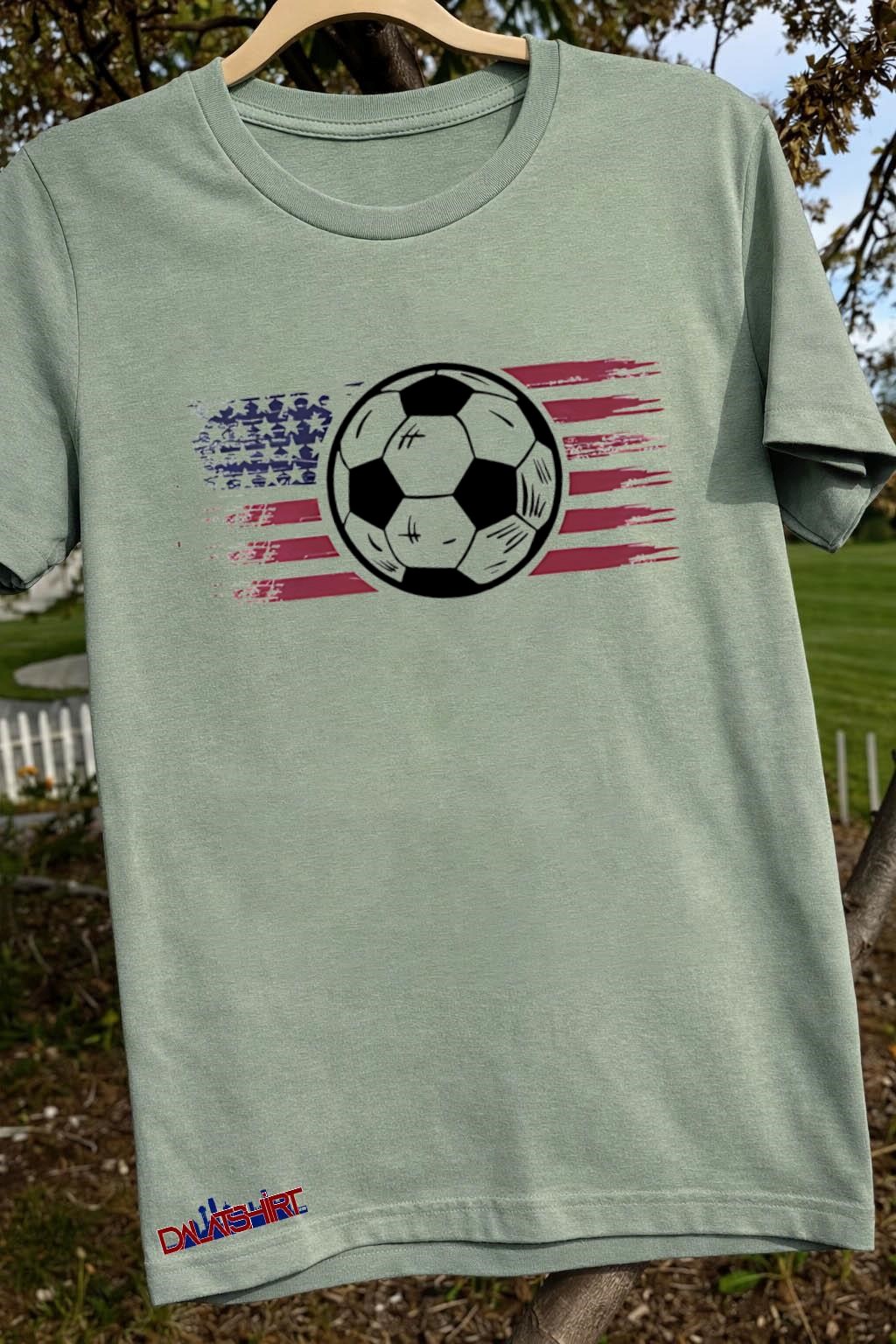 Awesome American Patriotic Flag Soccer sage-green-t-shirt