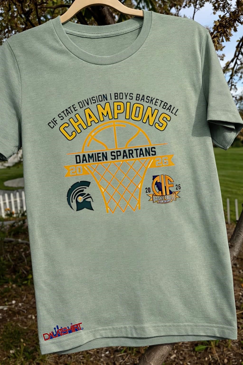 Awesome Damien Spartans 2026 CIF State Division I Boys Basketball Champions sage-green-t-shirt