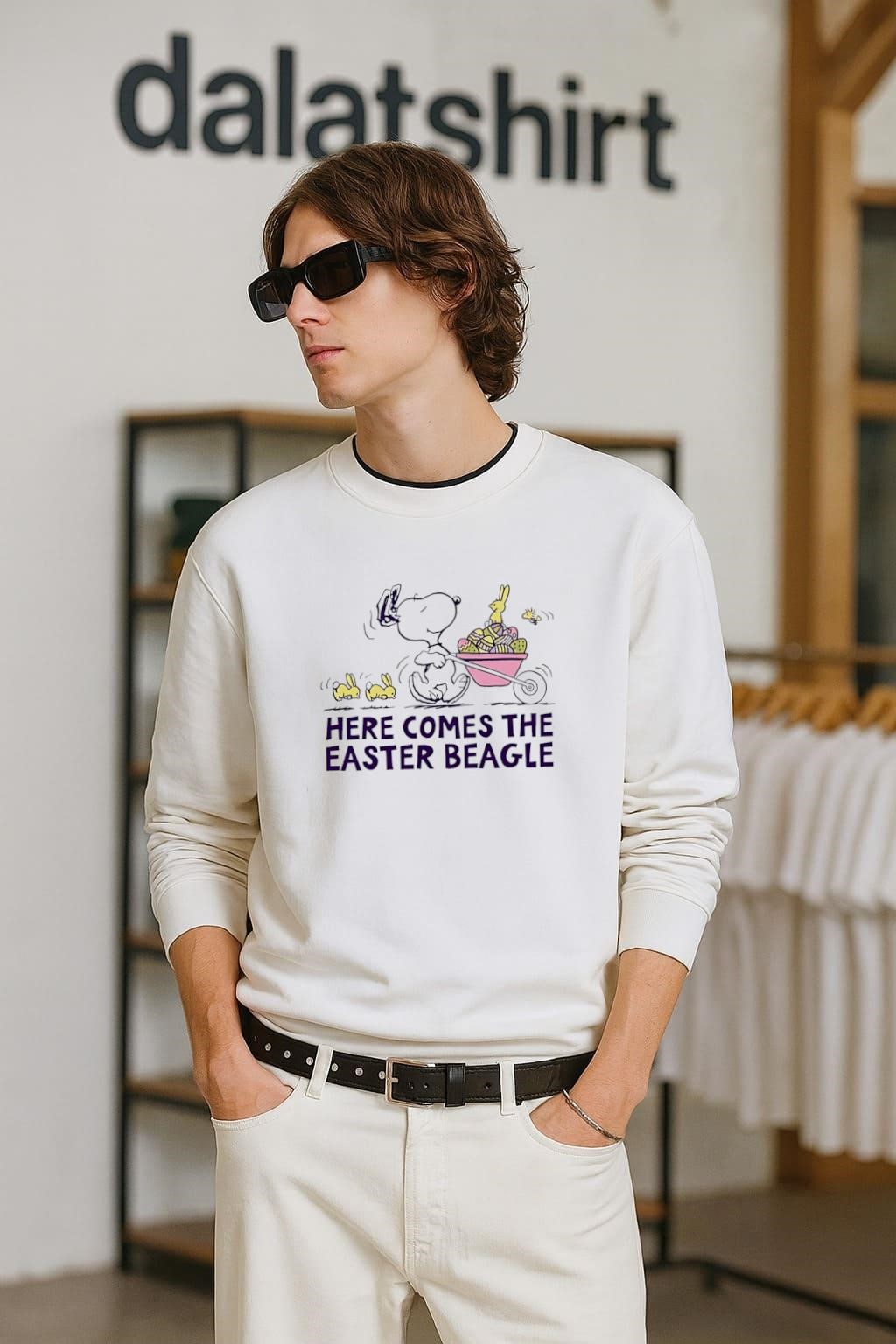 Awesome Snoopy here comes the easter beagle long-sleeve