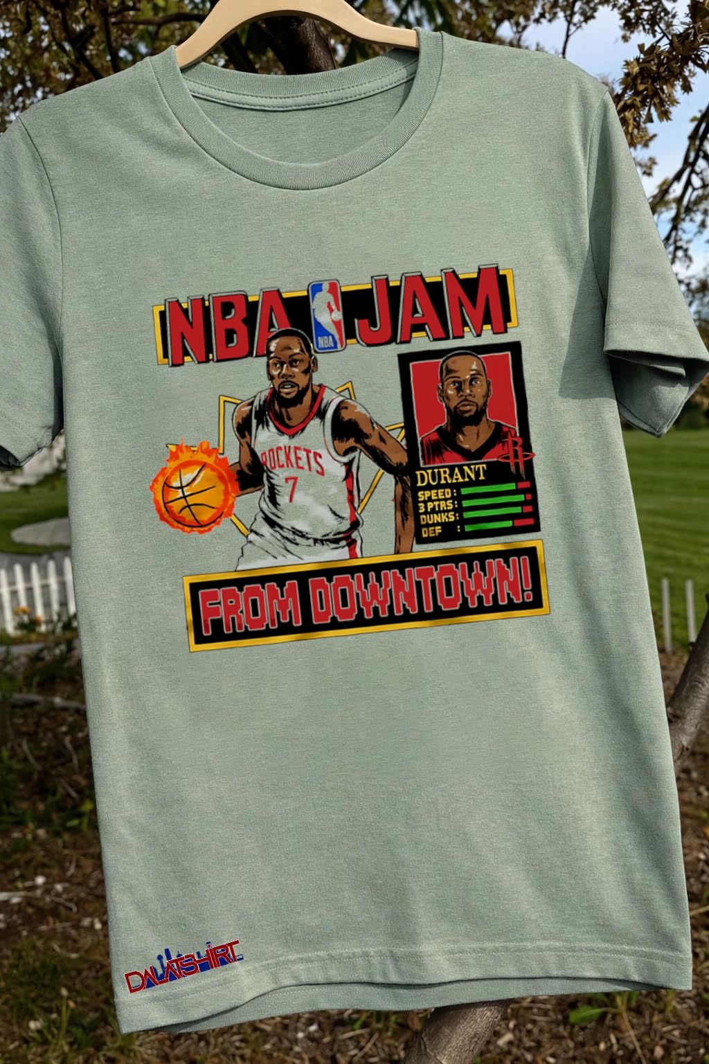 Best NBA Jam Rockets Kevin Durant From Downtown sage-green-t-shirt