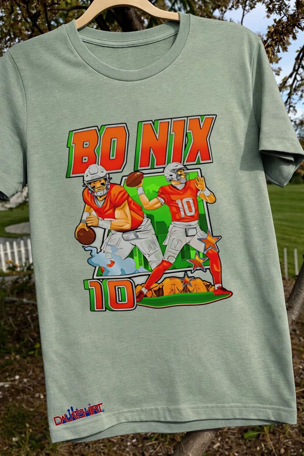 Bo Nix 10 Denver Broncos Football Cartoon sage-green-t-shirt