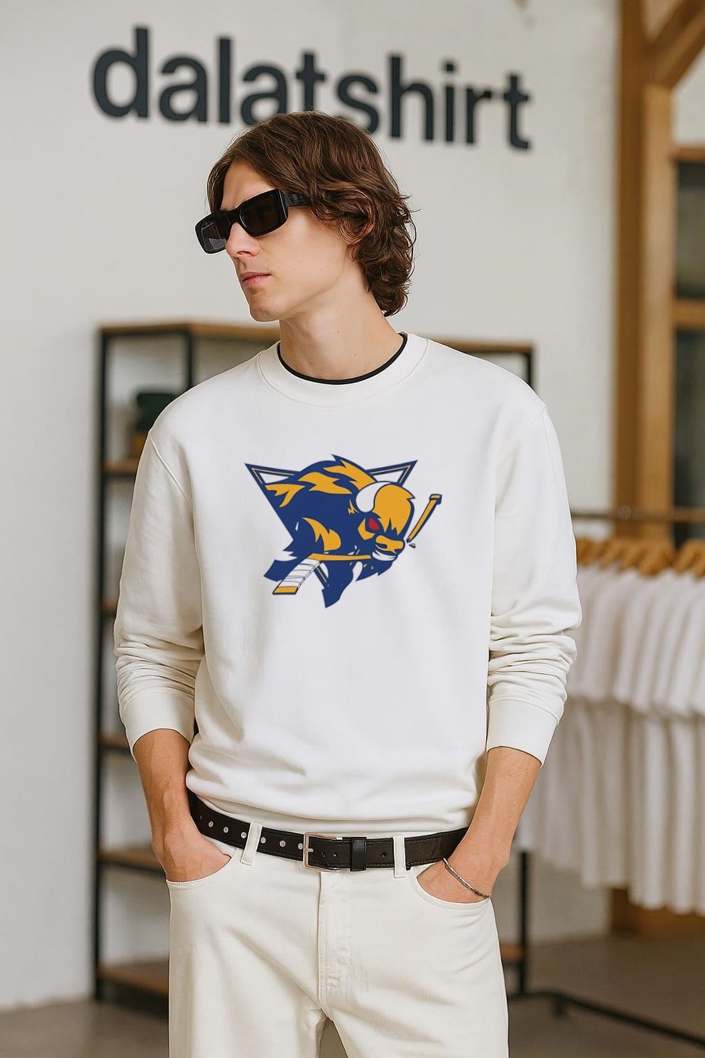Buffalo Sabres Vintage Angry Goat Head Hockey Logo long-sleeve