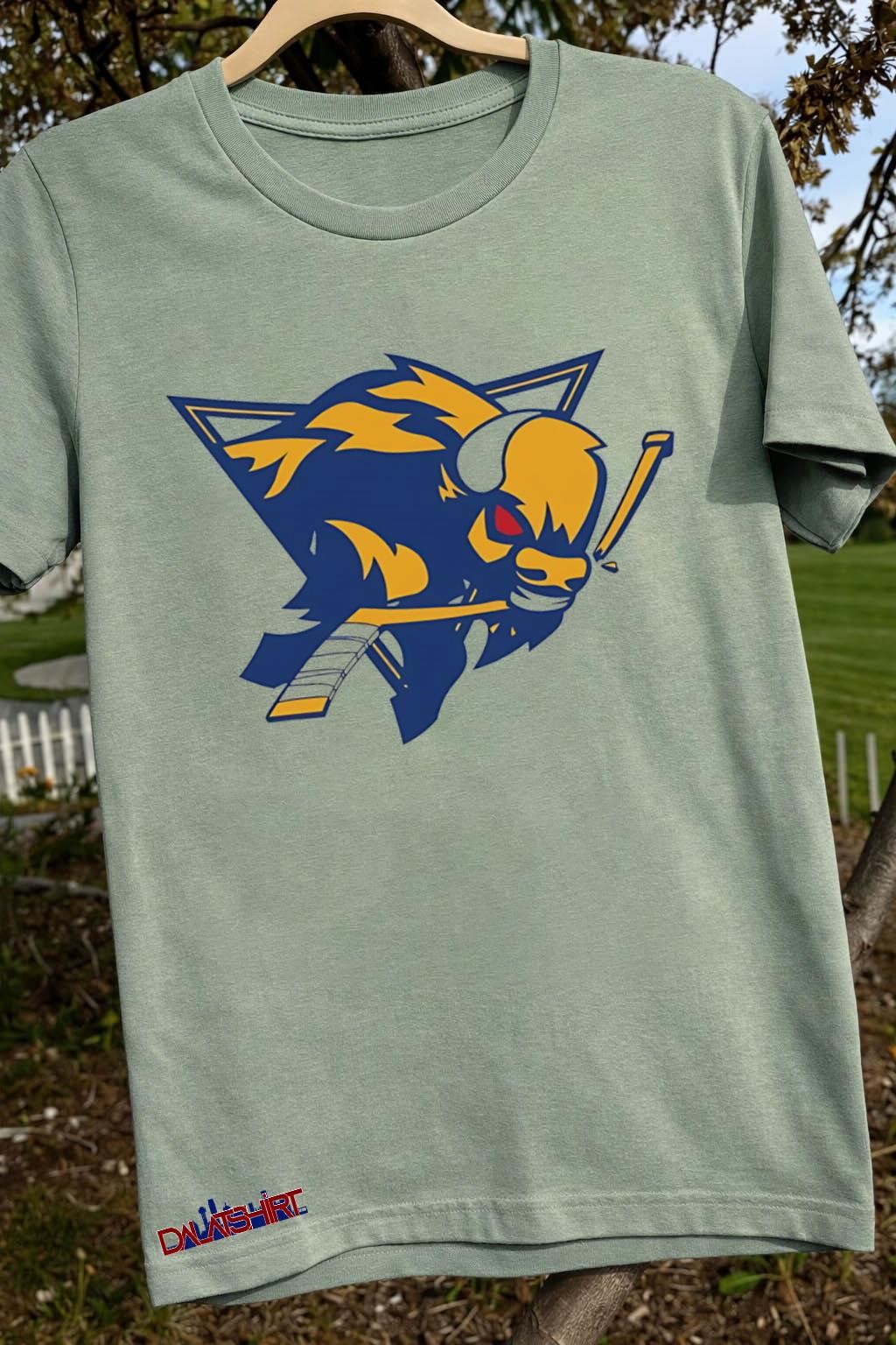Buffalo Sabres Vintage Angry Goat Head Hockey Logo sage-green-t-shirt