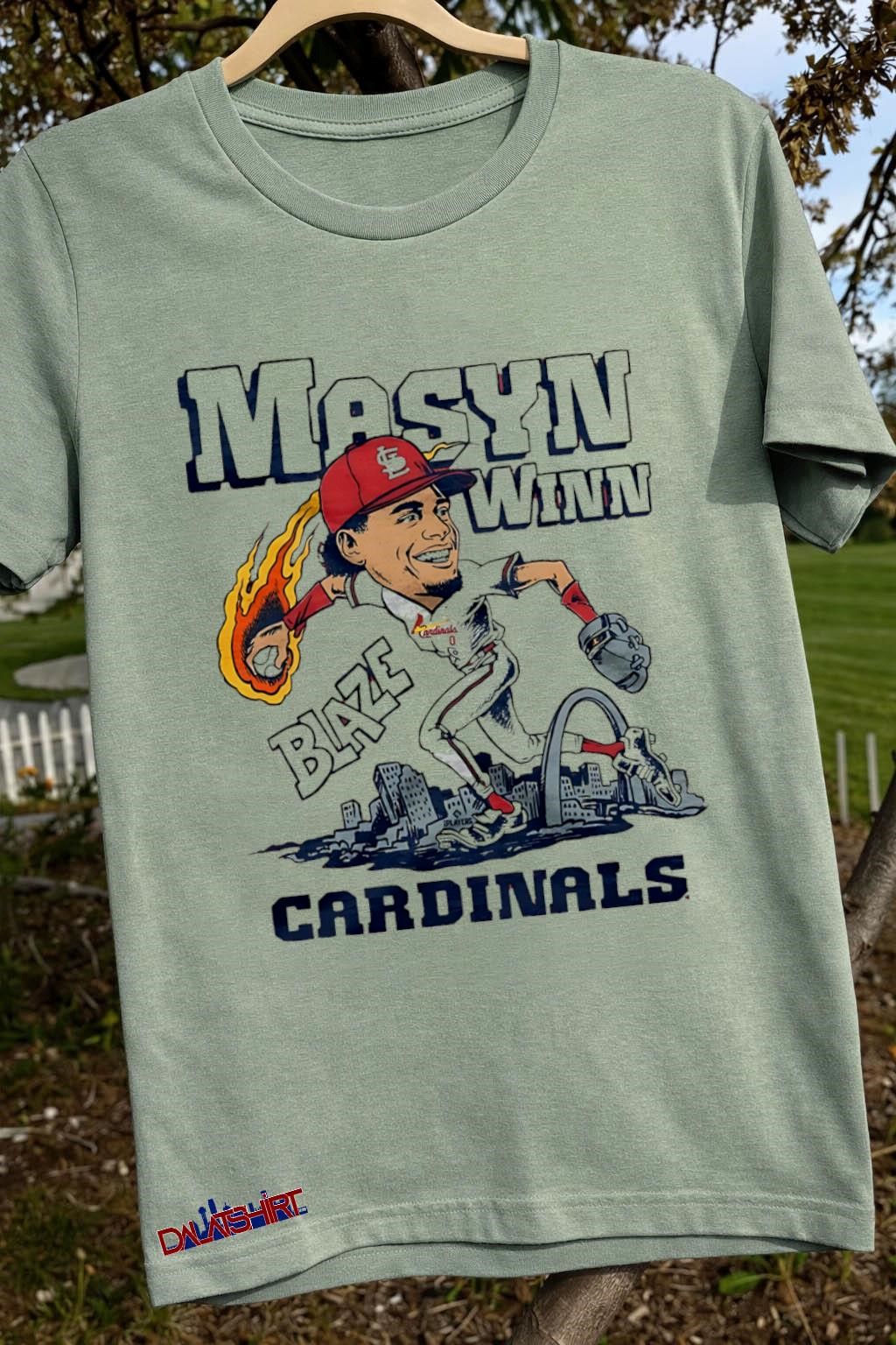 Cardinals Masyn Winn Blaze MLB cartoon sage-green-t-shirt