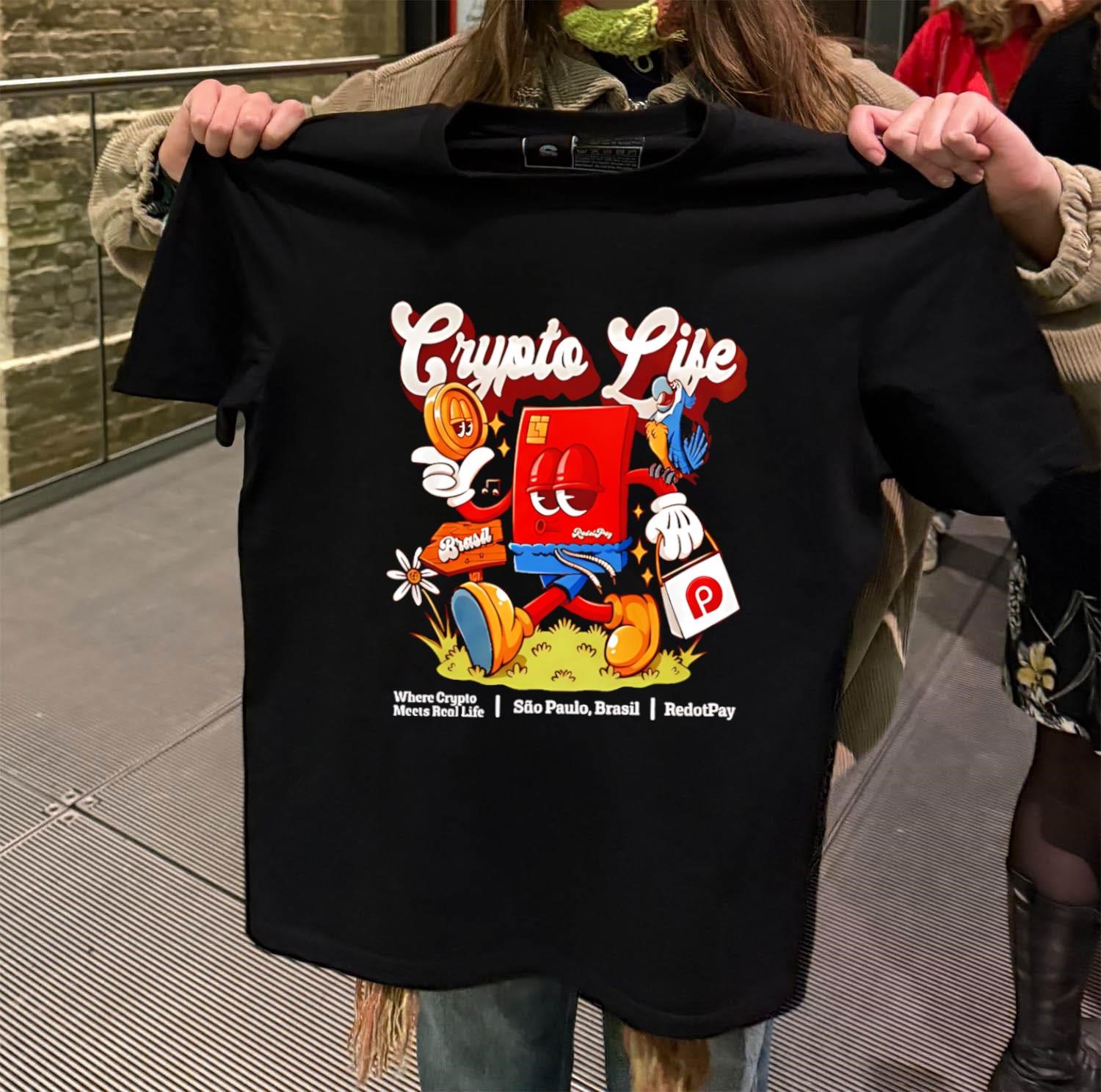 Crypto Life Brasil Sao Paulo RedotPay Card Bird black-t-shirt