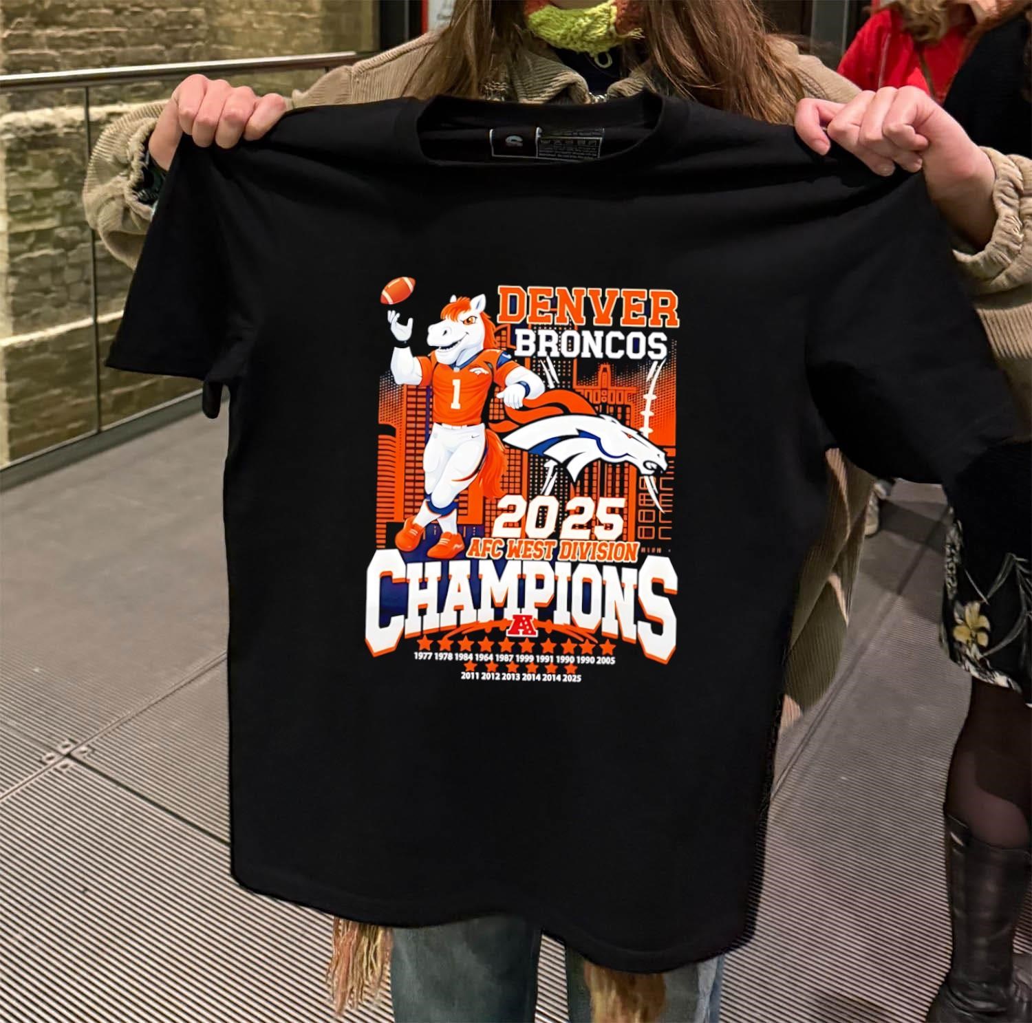 Denver Broncos 2025 AFC West Division Champions mascot black-t-shirt