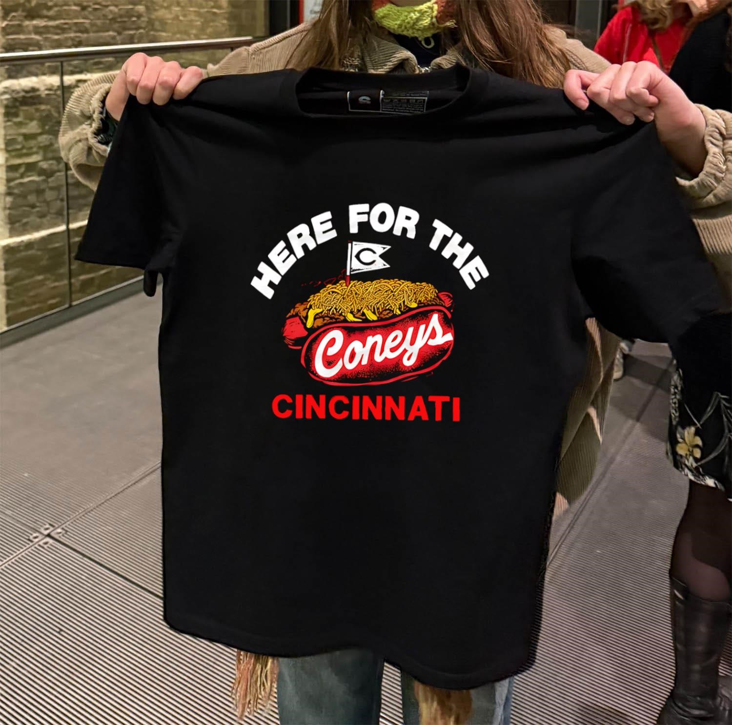 Here For The Coneys Cincinnati Reds Hot Dog black-t-shirt