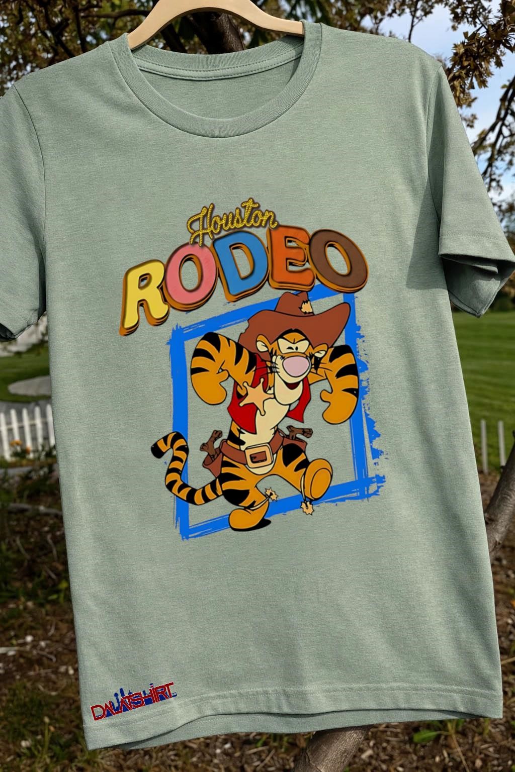Houston Rodeo Cowboy Tigger Sheriff Star Western sage-green-t-shirt