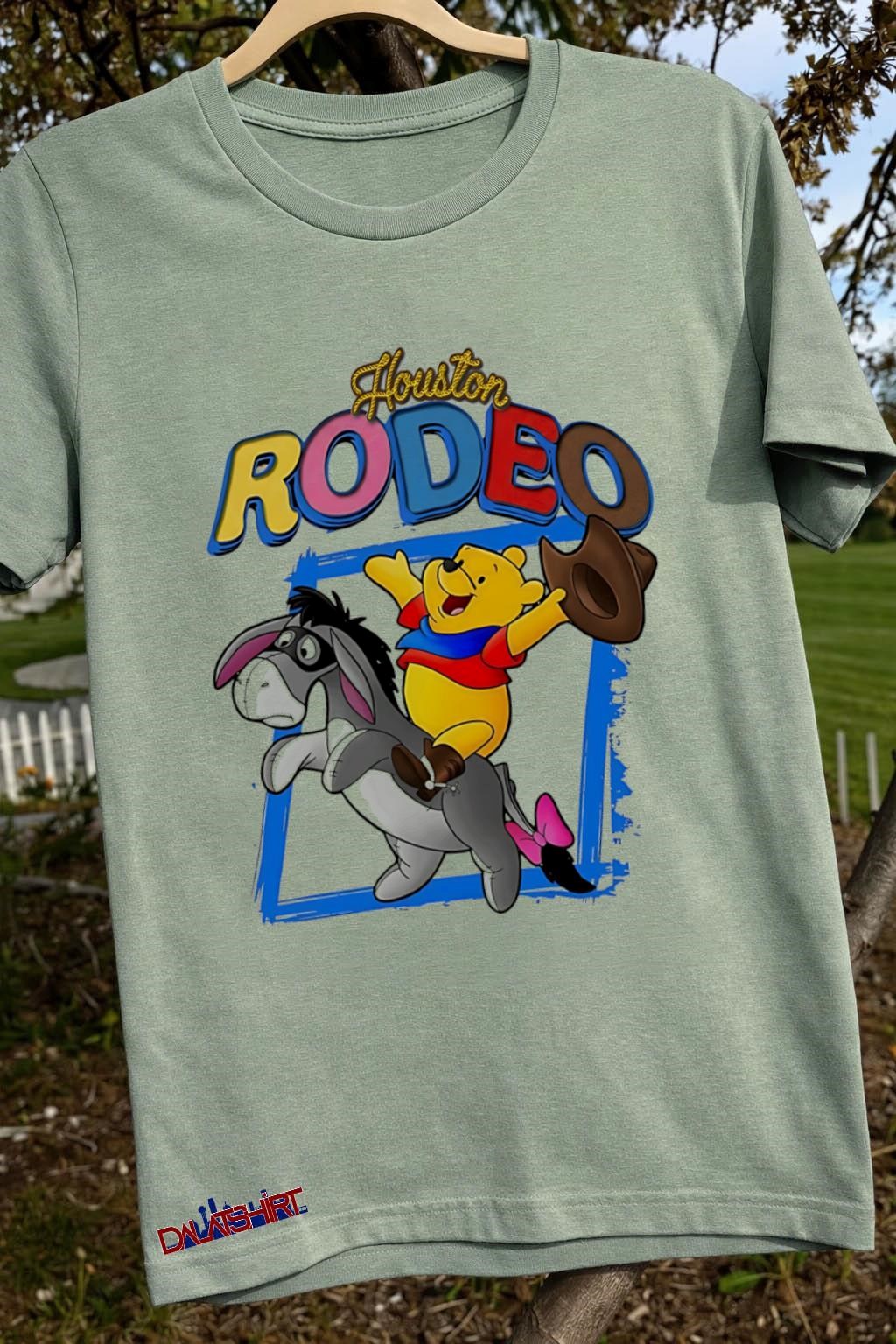 Houston Rodeo Winnie The Pooh Riding Eeyore Cowboy sage-green-t-shirt