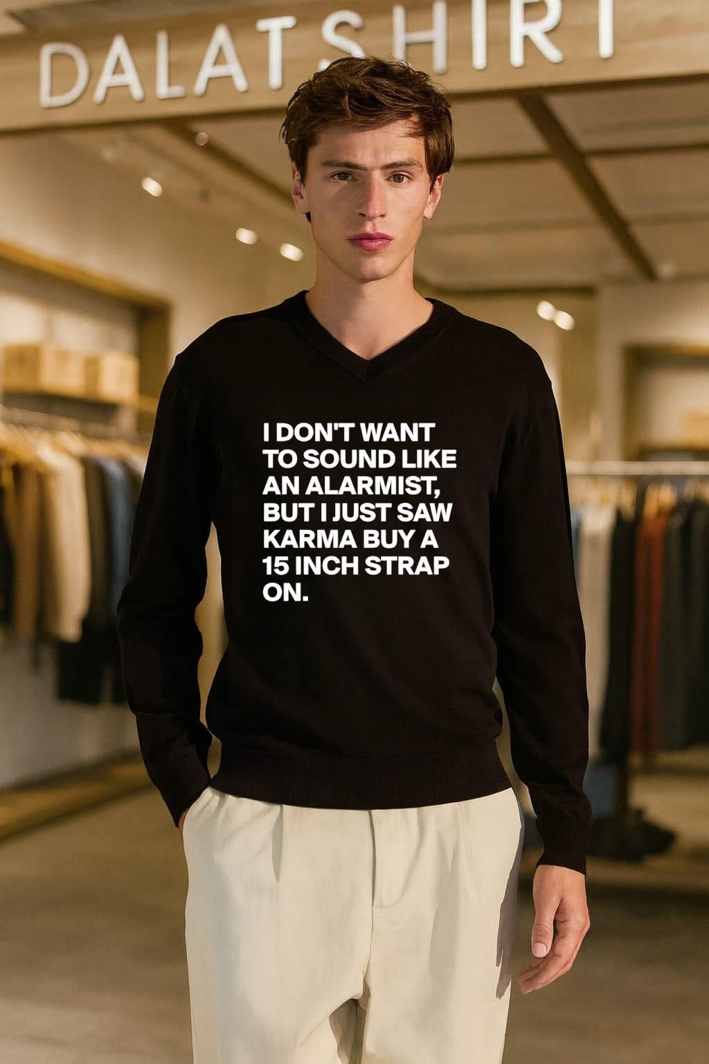 I don't want to sound like an alarmist but i just saw karma buy a 15 inch strap on long-sleeve