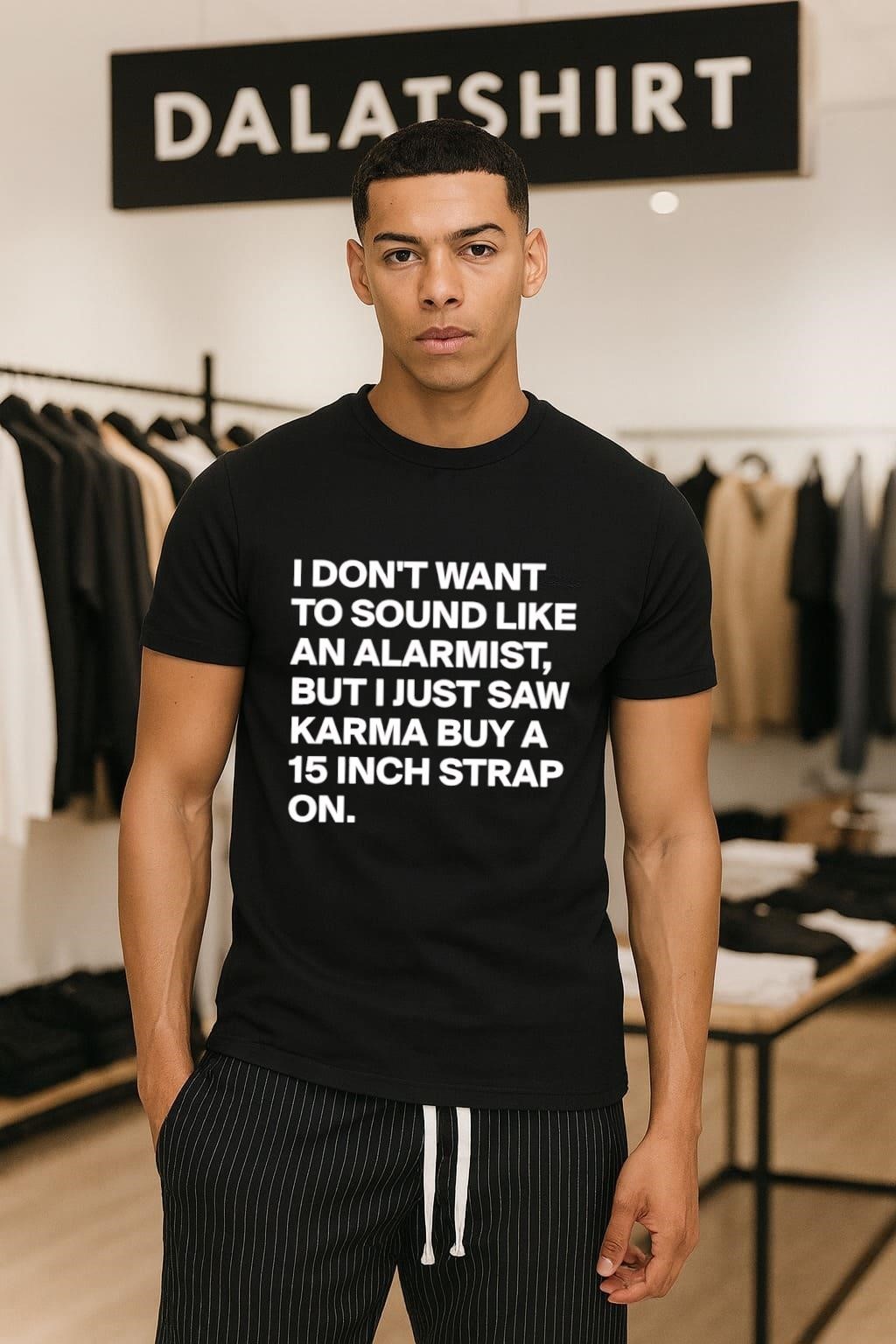 I don't want to sound like an alarmist but i just saw karma buy a 15 inch strap on shirt