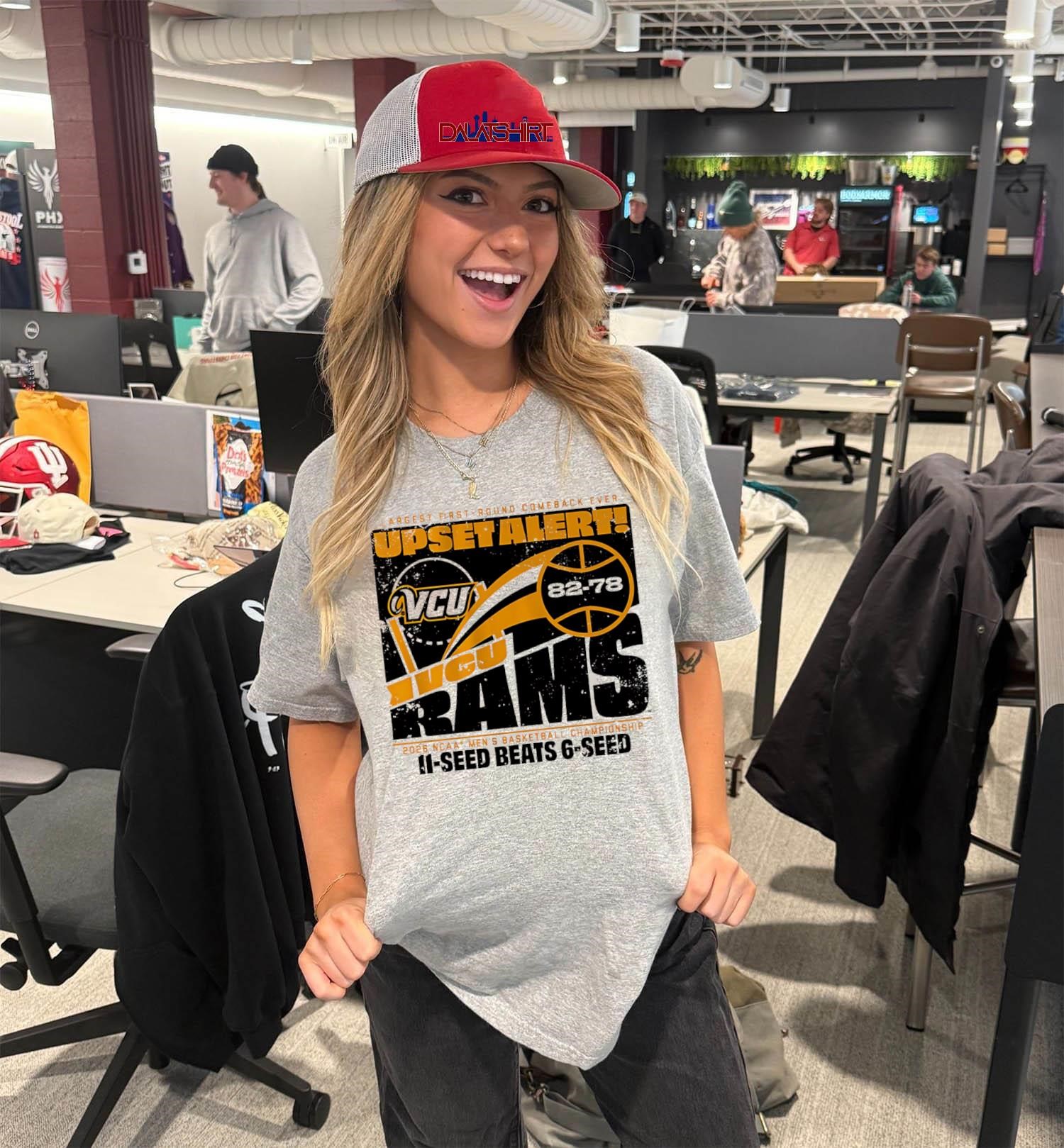 Largest First-Round Comeback Ever Upset Alert VCU Rams 82-78 2026 NCAA Men's Basketball Championship V-Neck-T-Shirt