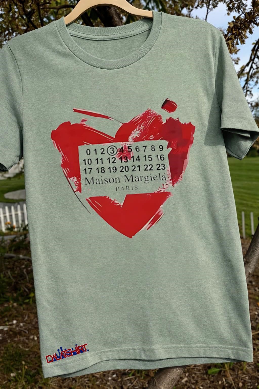 Maison Margiela Paris Heart Red Brush Stroke sage-green-t-shirt