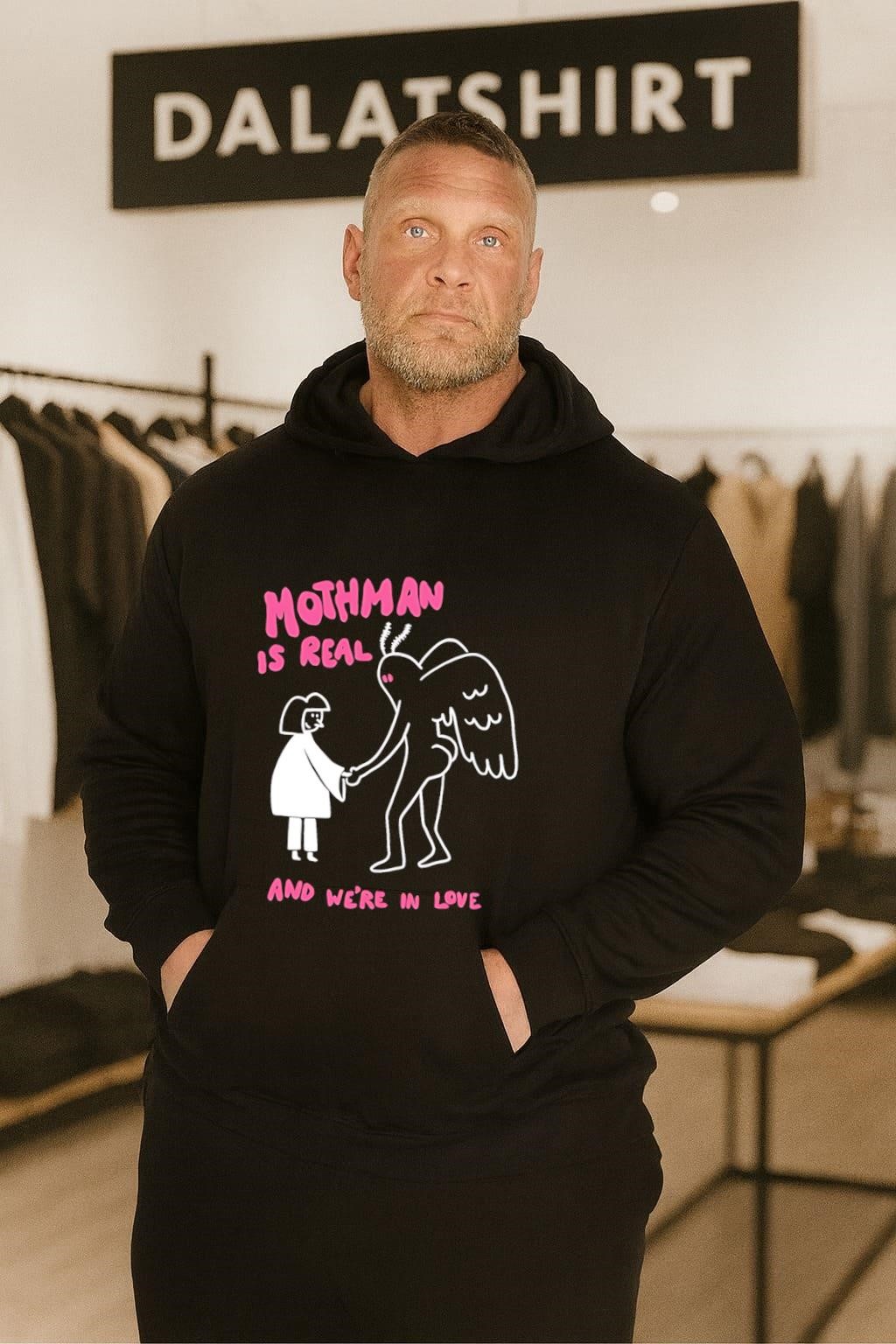Mothman Is Real and We're in Love cartoon hoodie