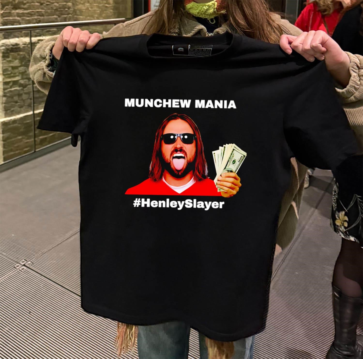 Munchew Mania hashtag HenleySlayer black-t-shirt