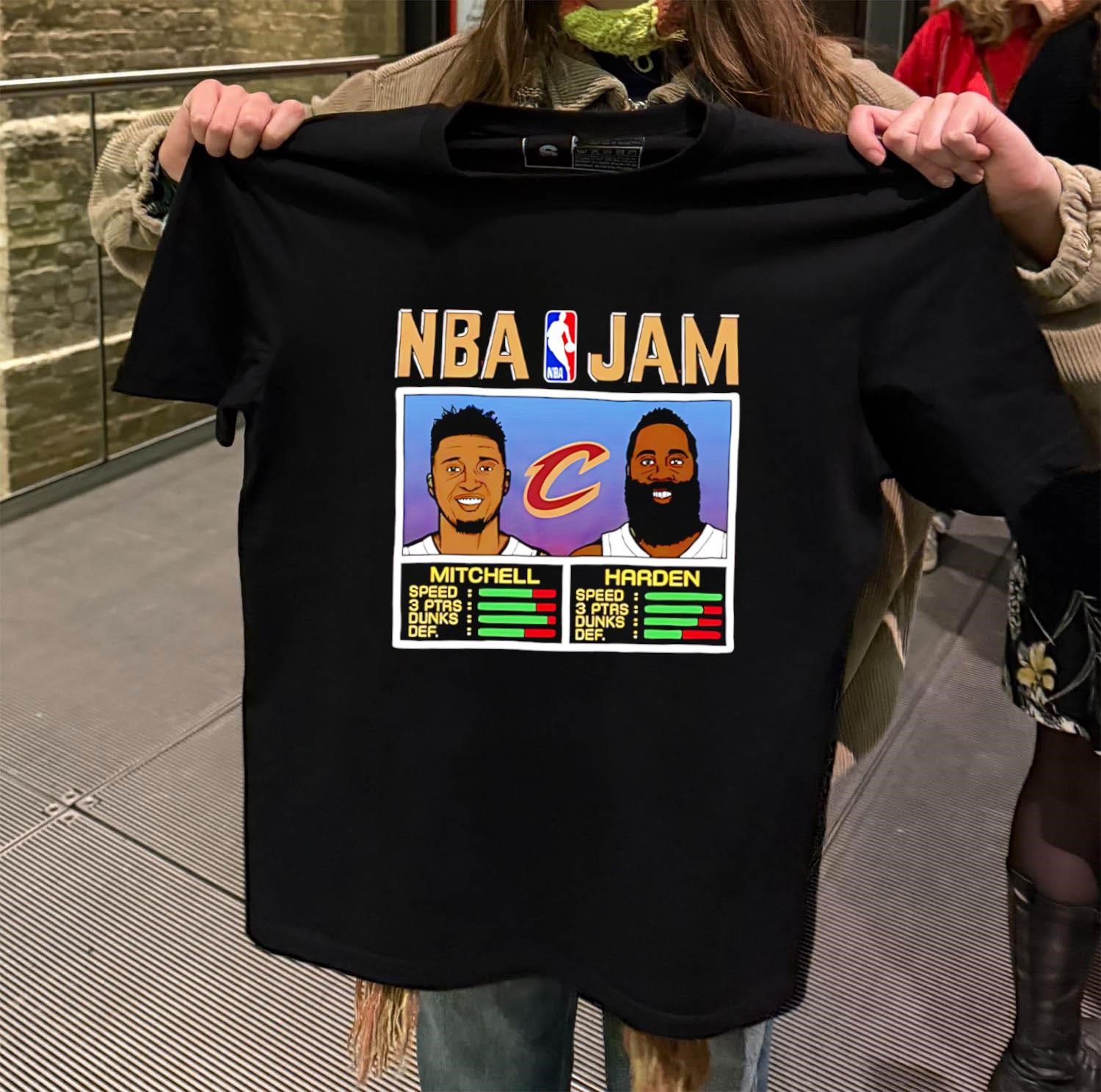NBA Jam Cleveland Cavaliers Mitchell and Harden Player Stats black-t-shirt