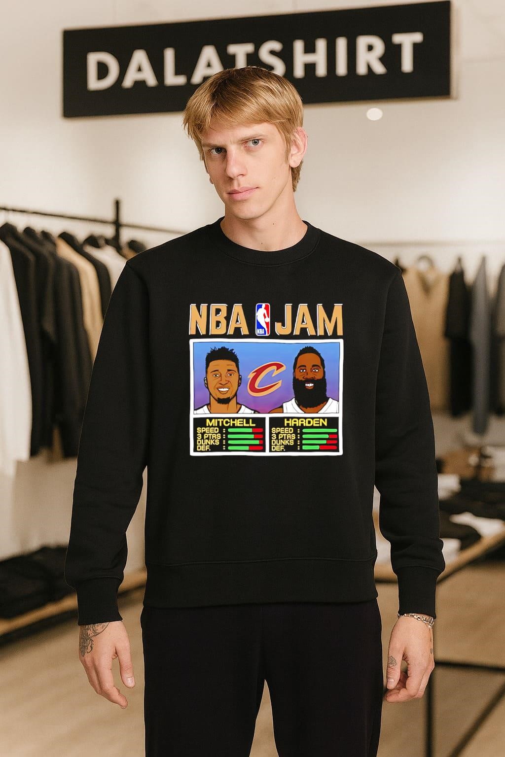 NBA Jam Cleveland Cavaliers Mitchell and Harden Player Stats sweater