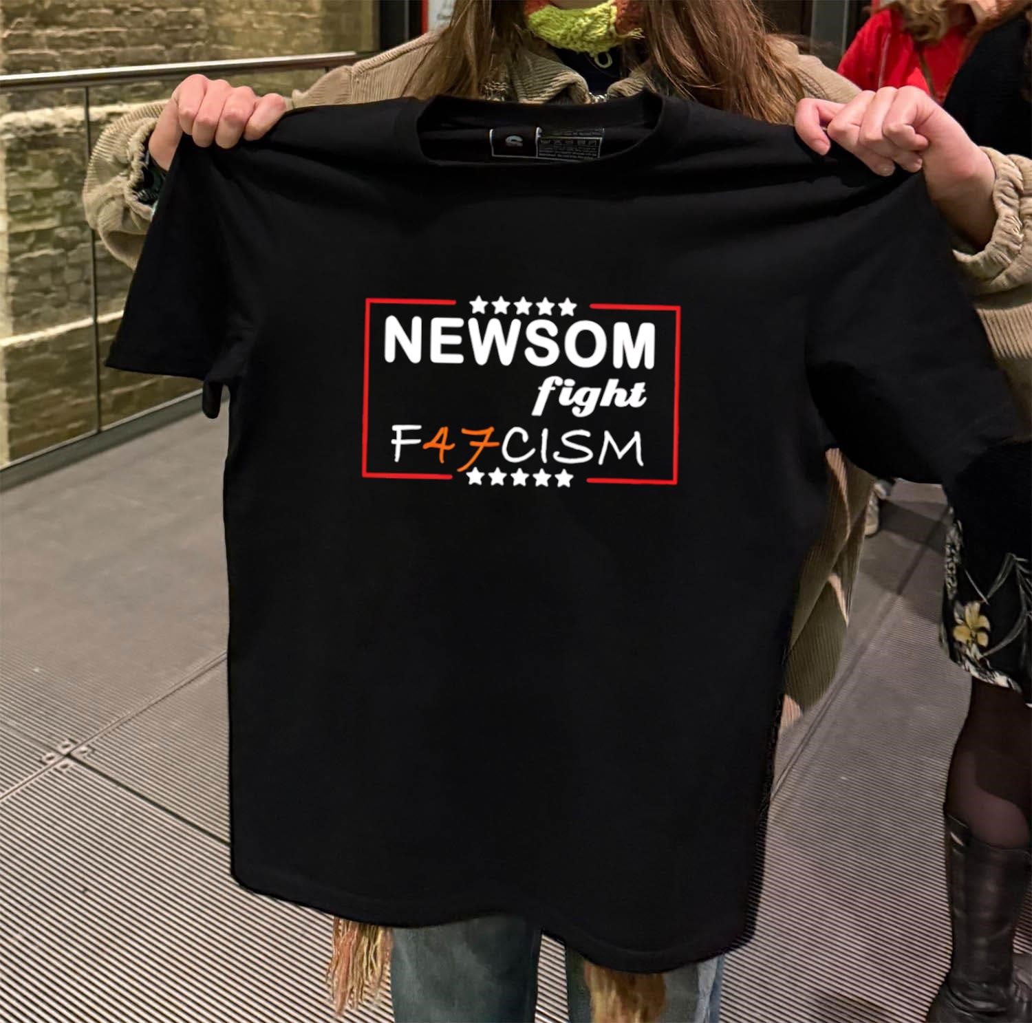 Newsom Fight Fascism black-t-shirt
