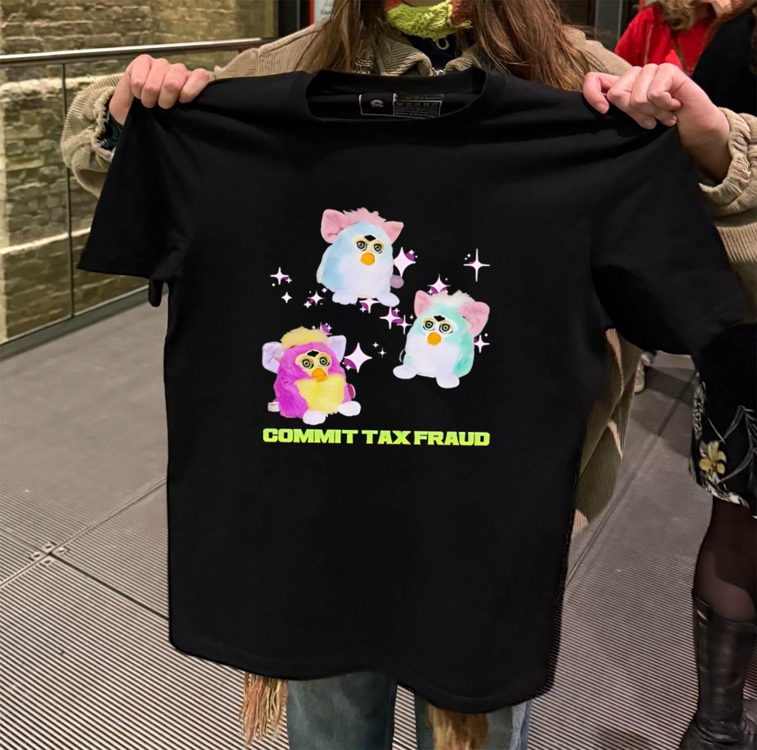 Pink And Blue Furbies Sparkles Commit Tax Fraud black-t-shirt