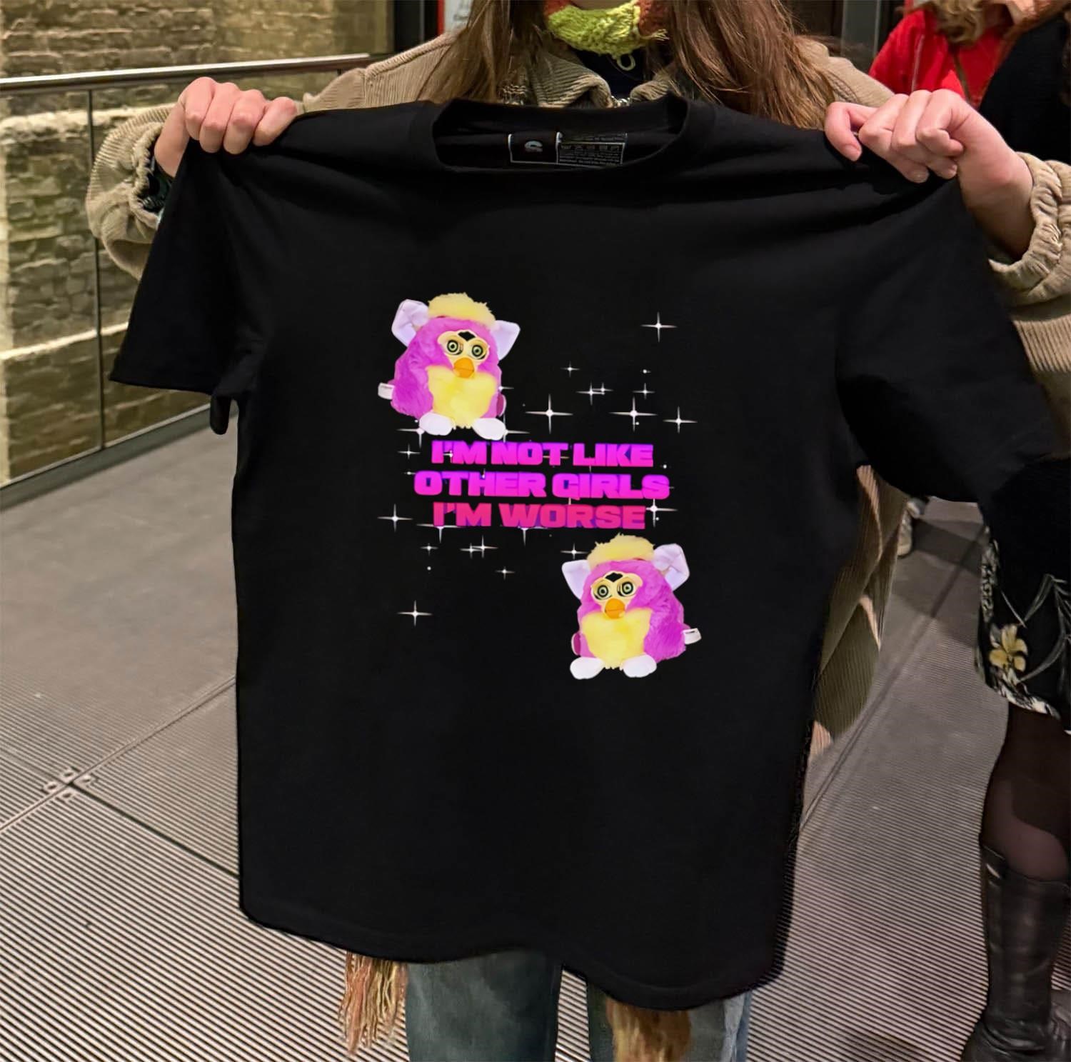 Pink Furby Sparkles I'm Not Like Other Girls I'm Worse black-t-shirt