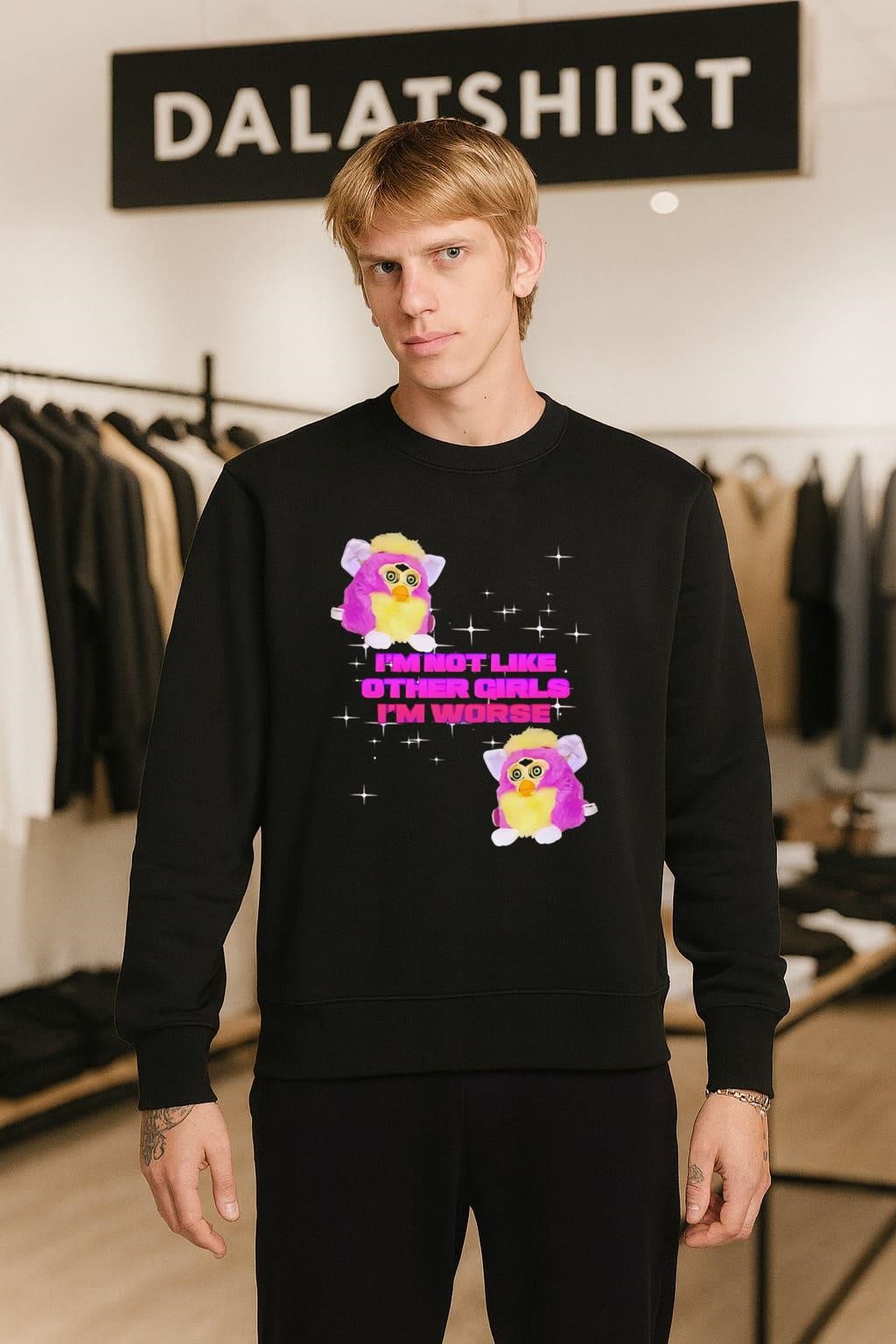 Pink Furby Sparkles I'm Not Like Other Girls I'm Worse sweater