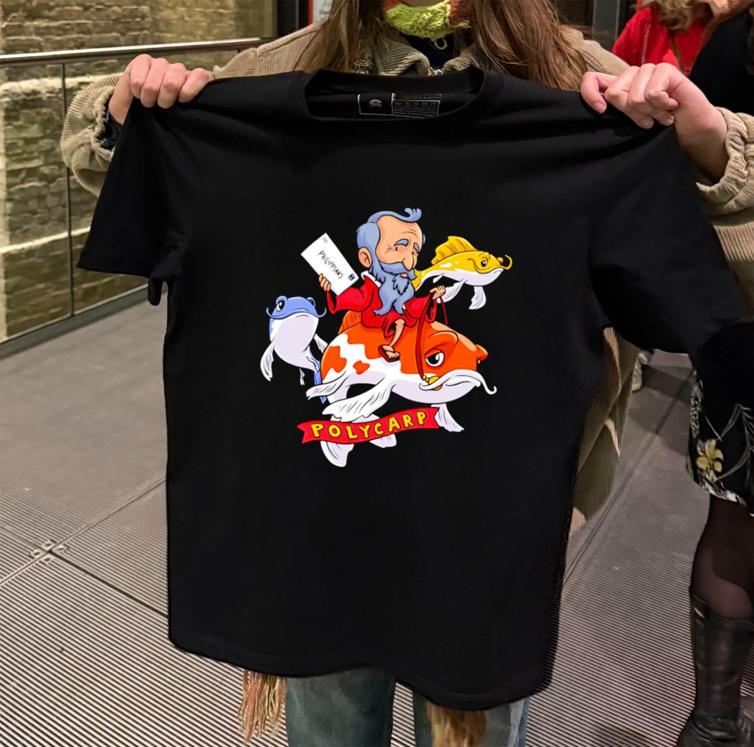 Polycarp Saint Riding Giant Fish Philippians Letter black-t-shirt