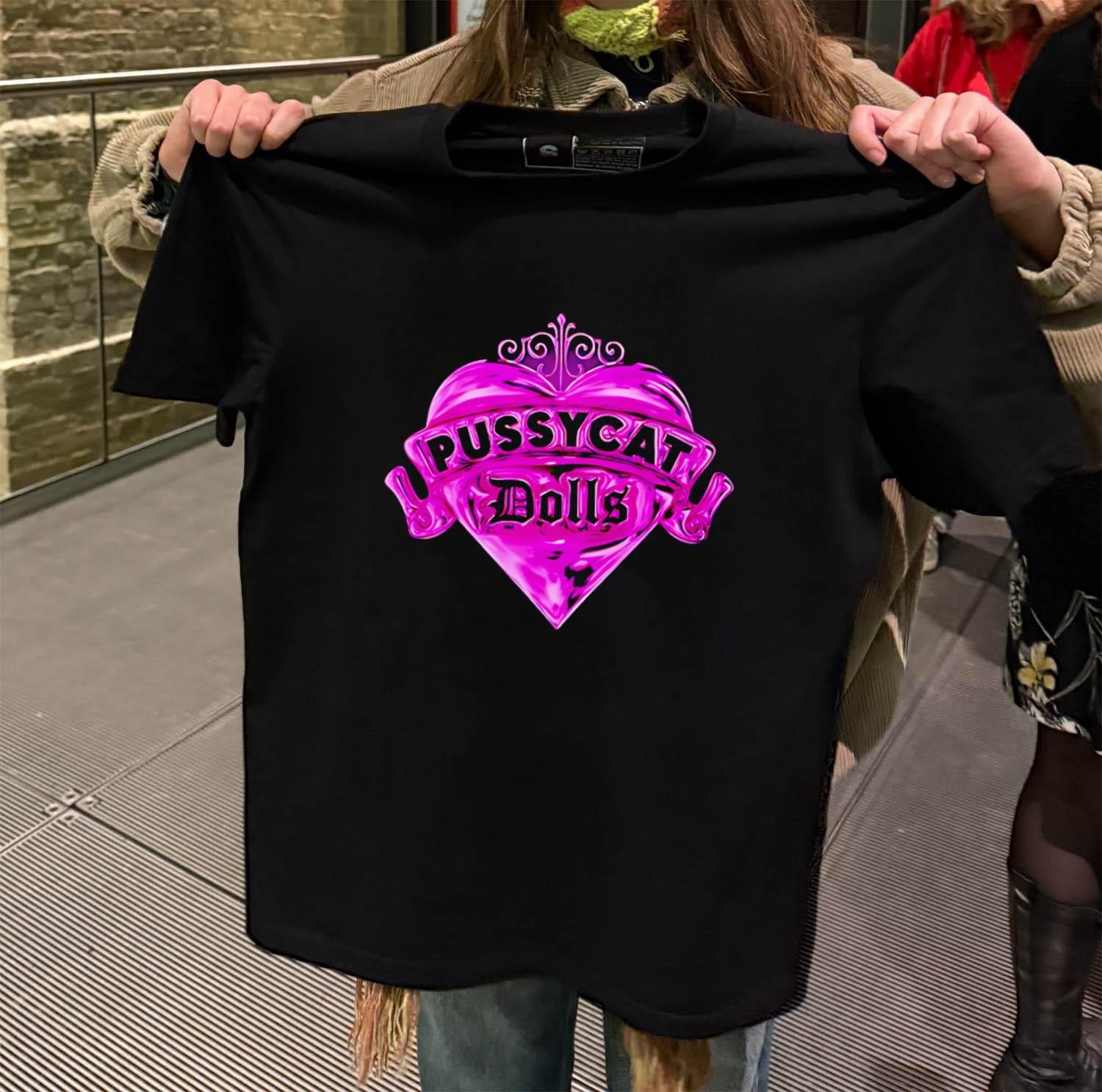 Pussycat Dolls Pink Heart Ribbon Logo black-t-shirt