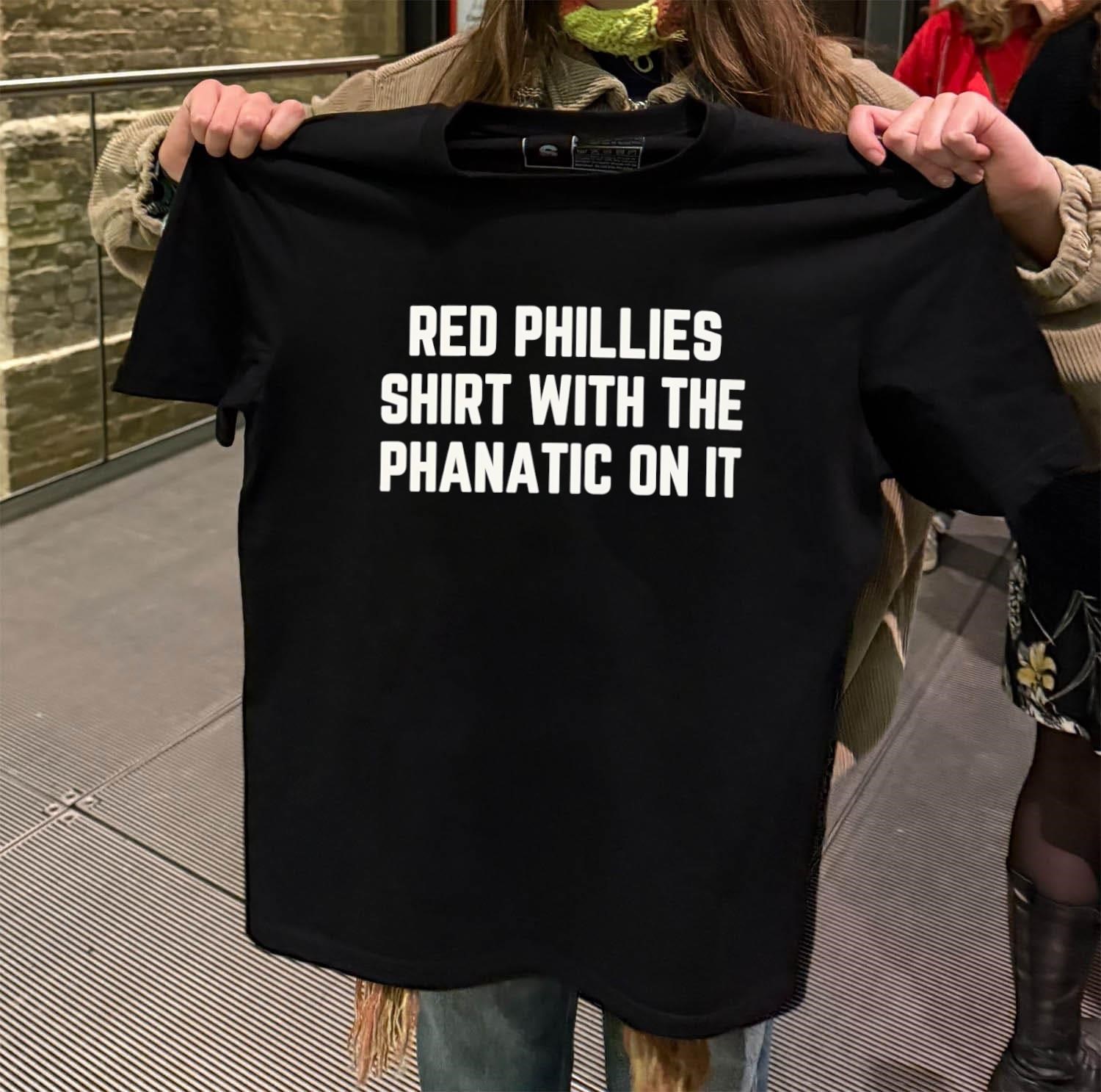 Red phillies shirt with the phanatic on it black-t-shirt