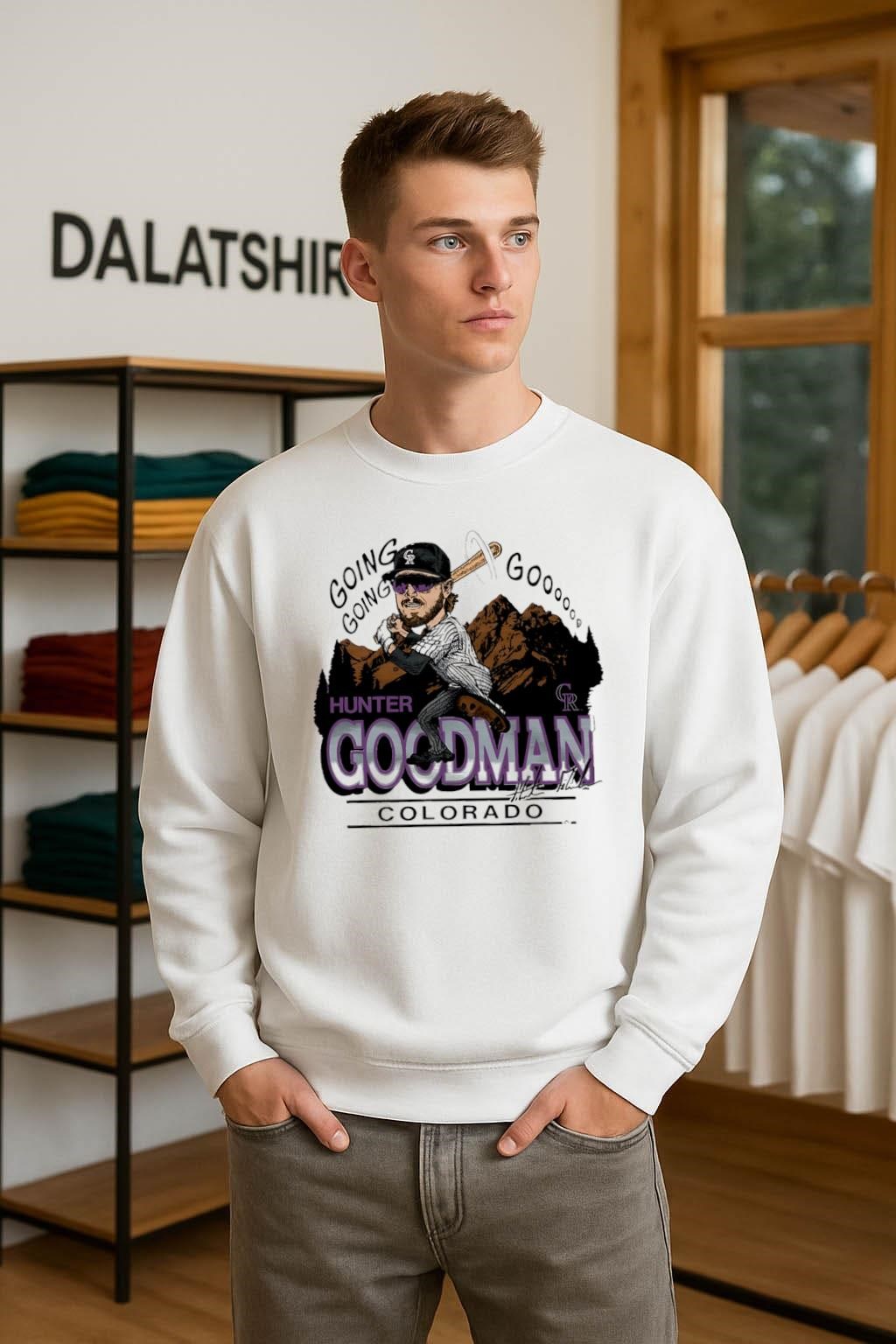 Rockies Hunter Goodman Signature MLB cartoon sweater
